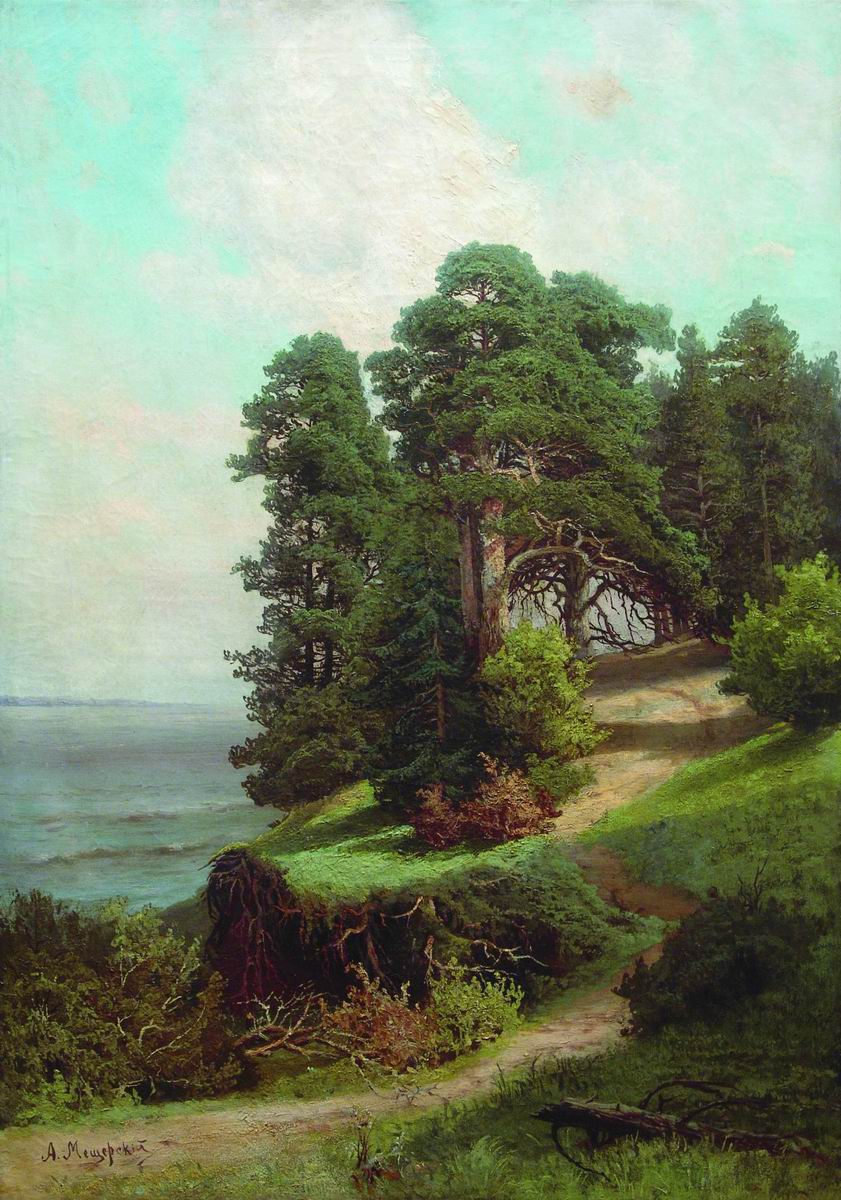 Мещерский. Обрывистый берег. Сосны. 1880-е