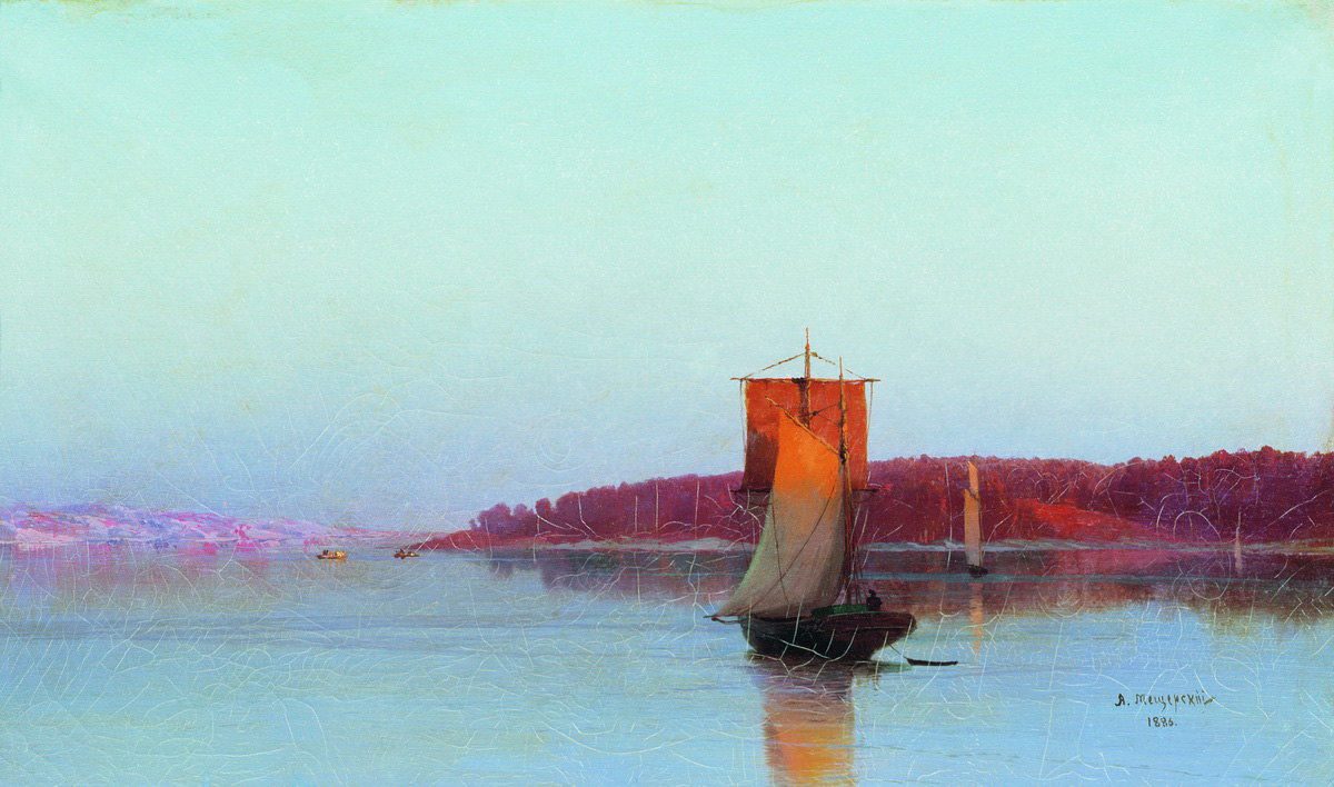 Мещерский. Парусное судно при солнечном закате. 1886