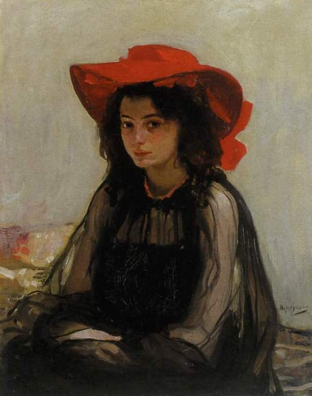 Мурашко А.. Портрет девушки в красной шляпе . 1902-1903