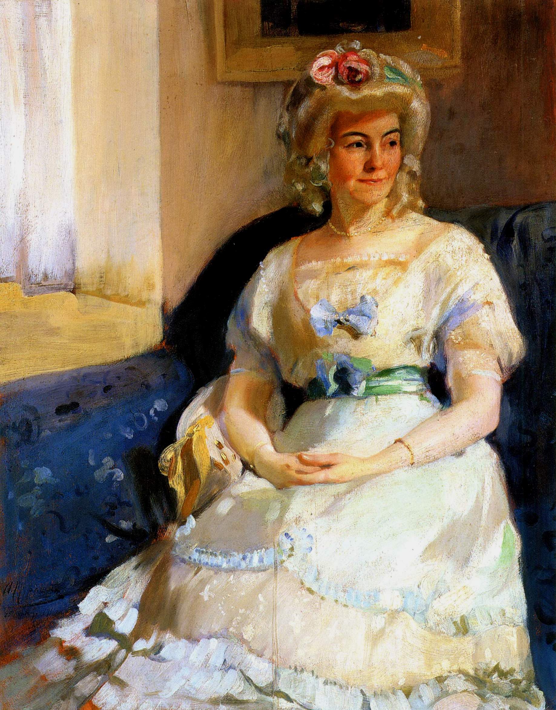 Мурашко А.. Портрет женщины в белом парике . 1911