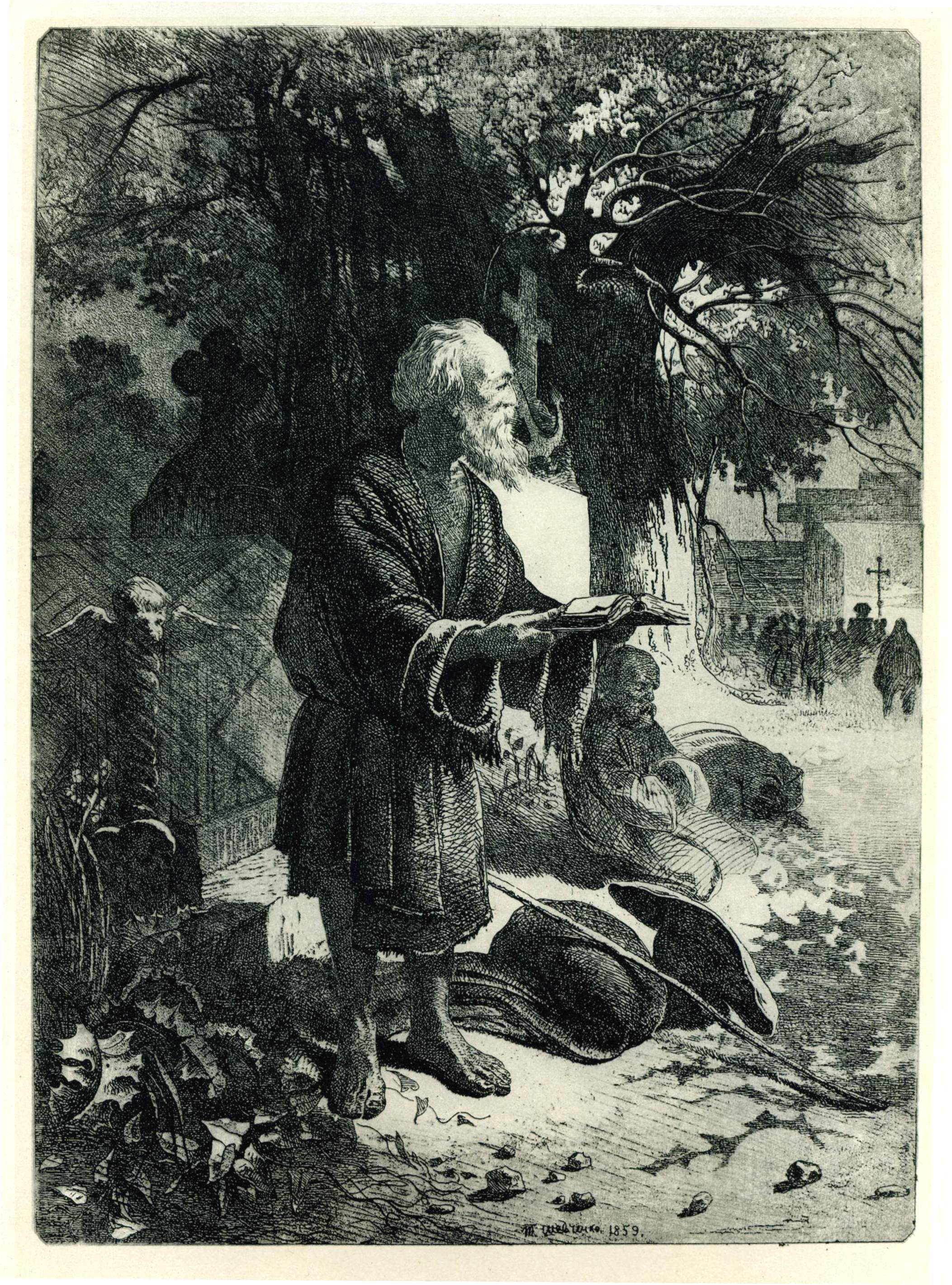 Шевченко Т.. Старик на кладбище. 1859