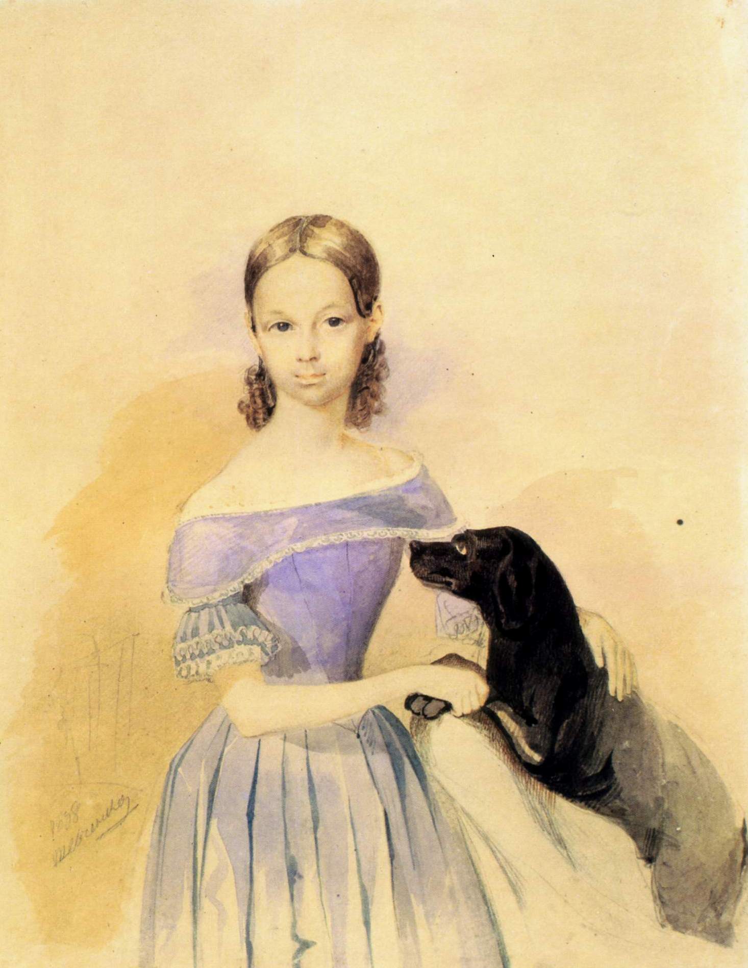Шевченко Т.. Портрет девочки с собакой. 1838