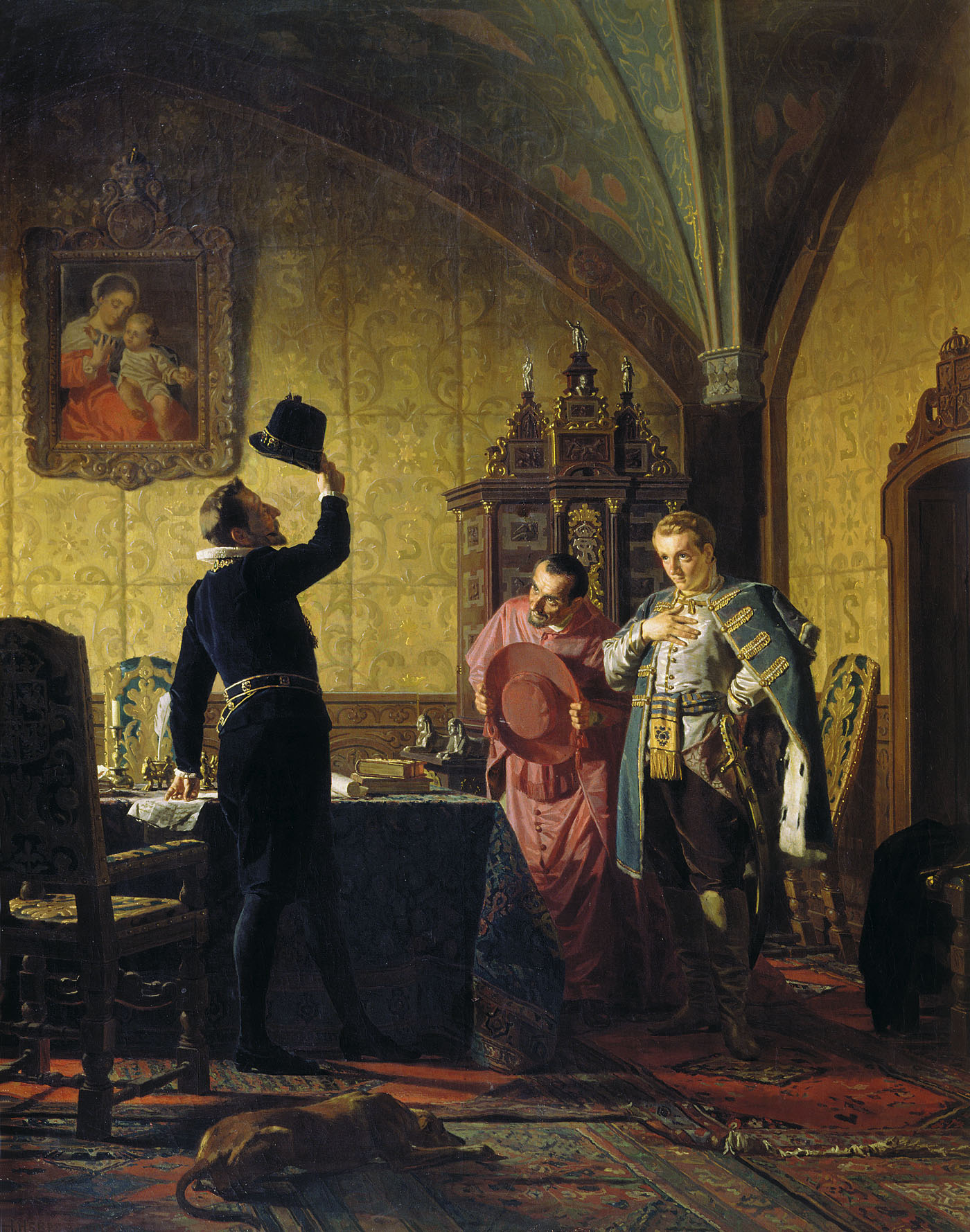 Неврев. Присяга Лжедмитрия I польскому королю Сигизмунду III на введение в России католицизма. 1874