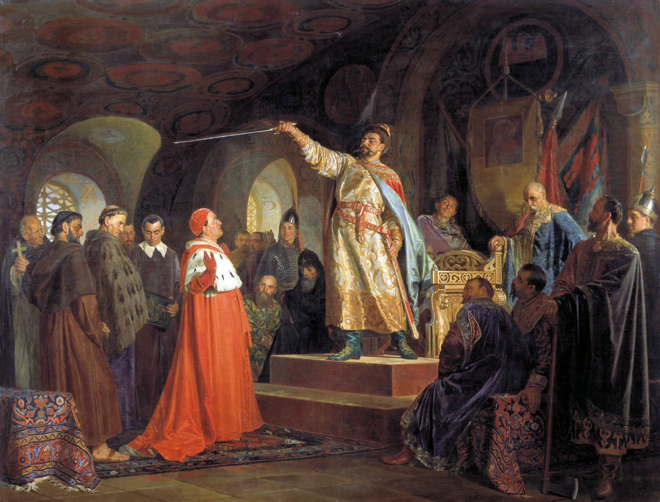 Неврев. Роман Галицкий принимает послов папы Иннокентия III. 1875