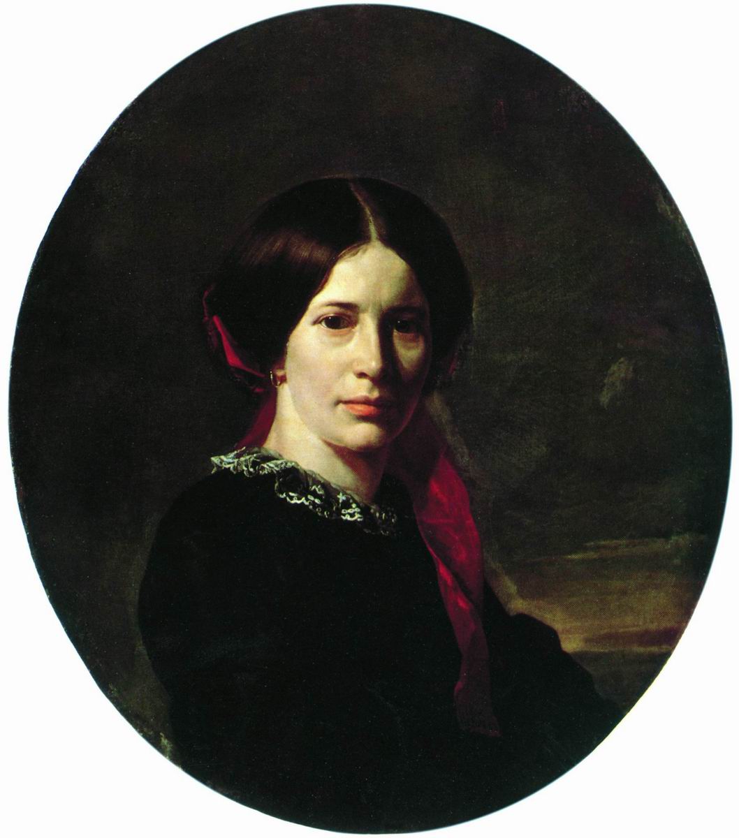 Неврев. Портрет молодой женщины в черном бархатном платье. 1857