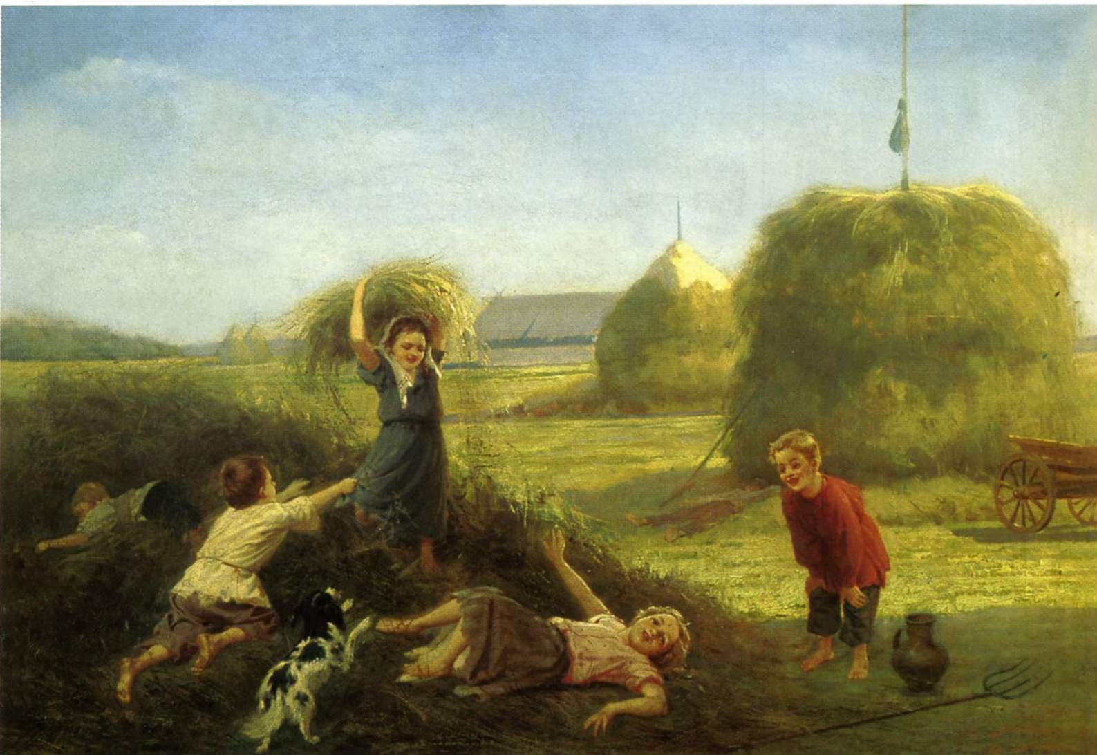 Вениг П.. Крестьянские дети. Сенокос. 1899