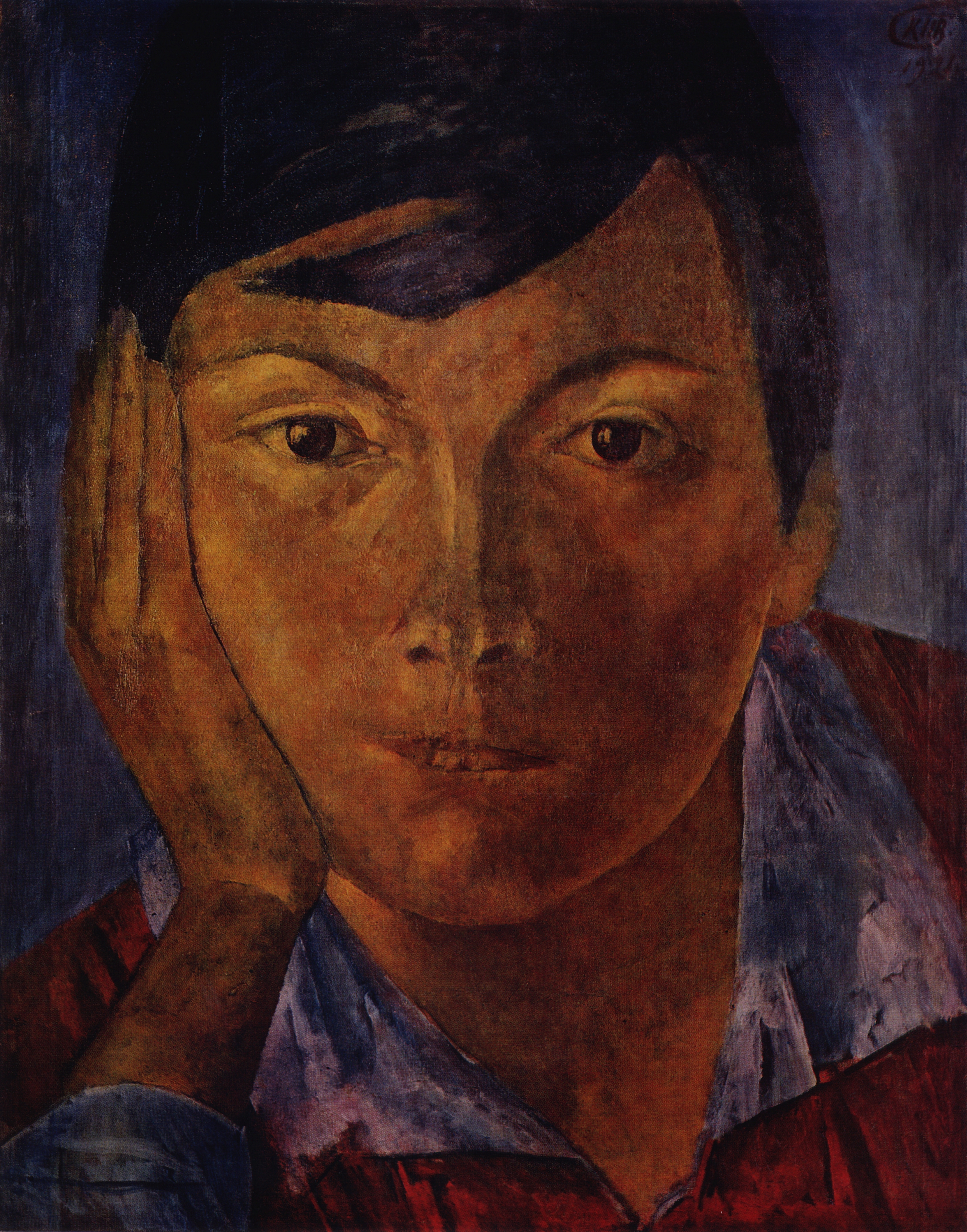 Петров-Водкин. Желтое лицо (Женское лицо). 1921