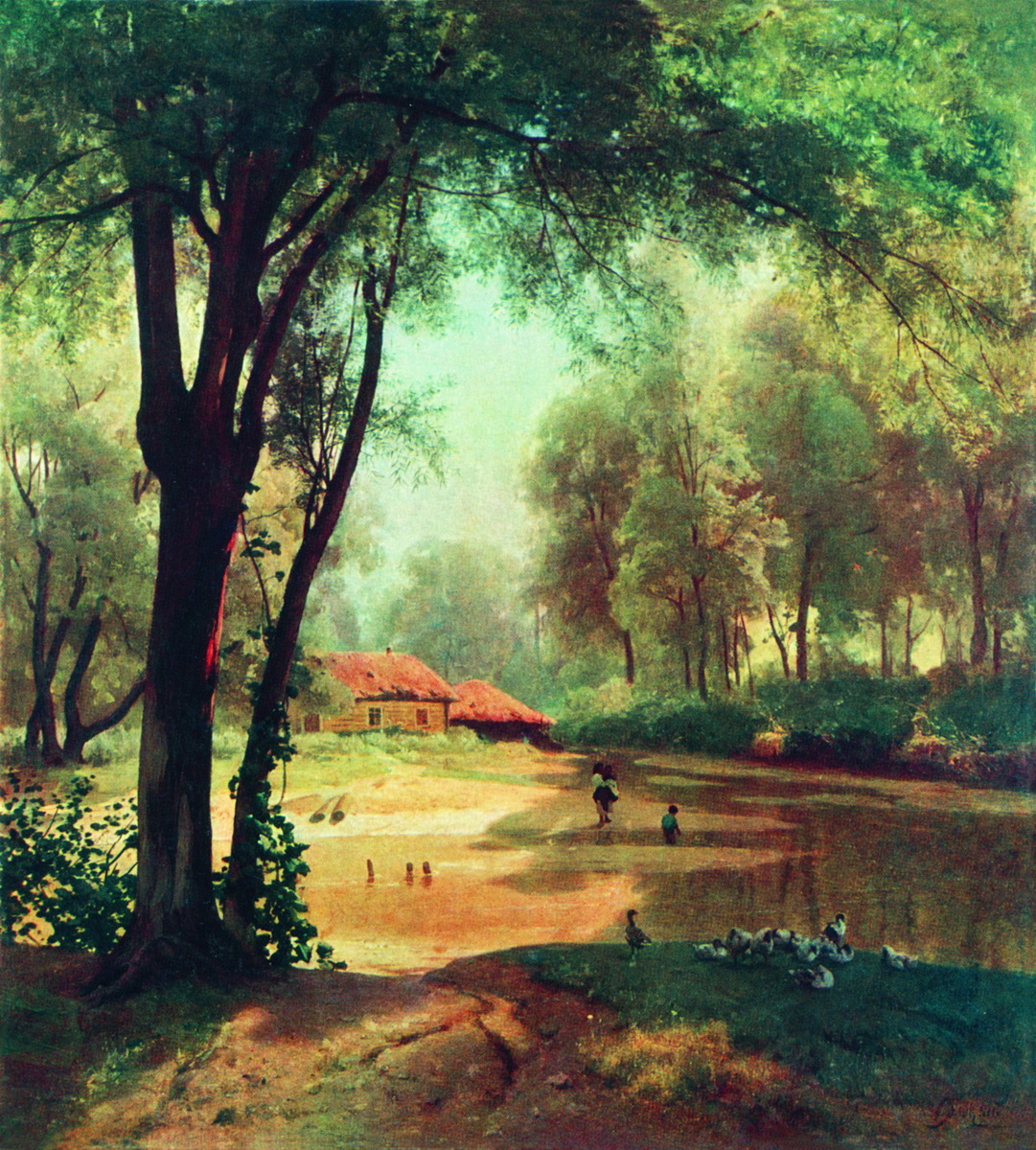 Орловский В.. Хаты в лесу. Тишина. 1890