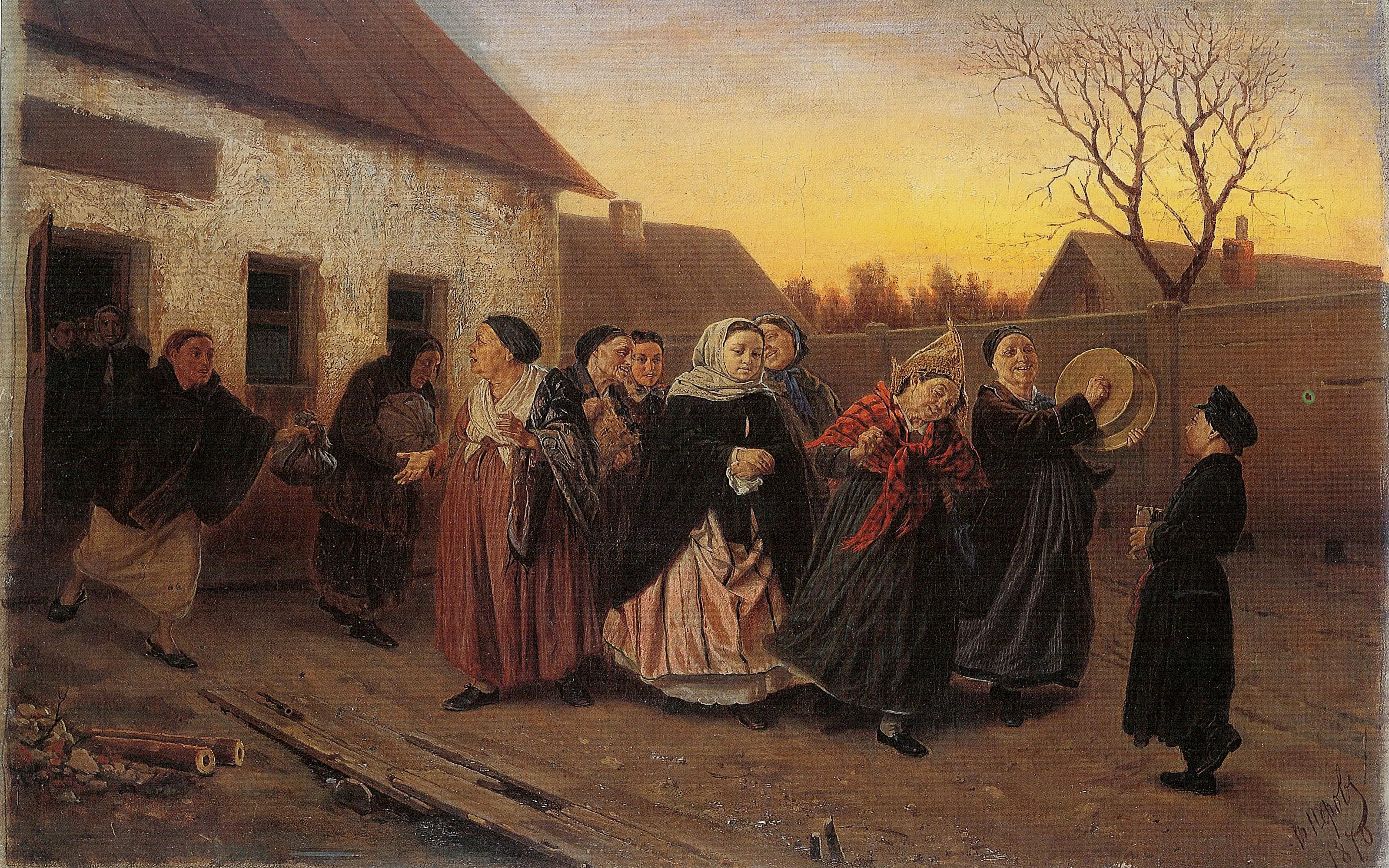 Перов. Накануне девичника. (Проводы невесты из бани) . 1870