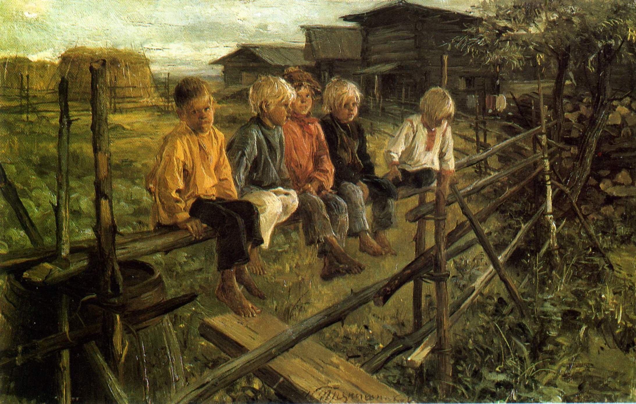 Прянишников. Дети на плетне. («Воробьи»). 1883