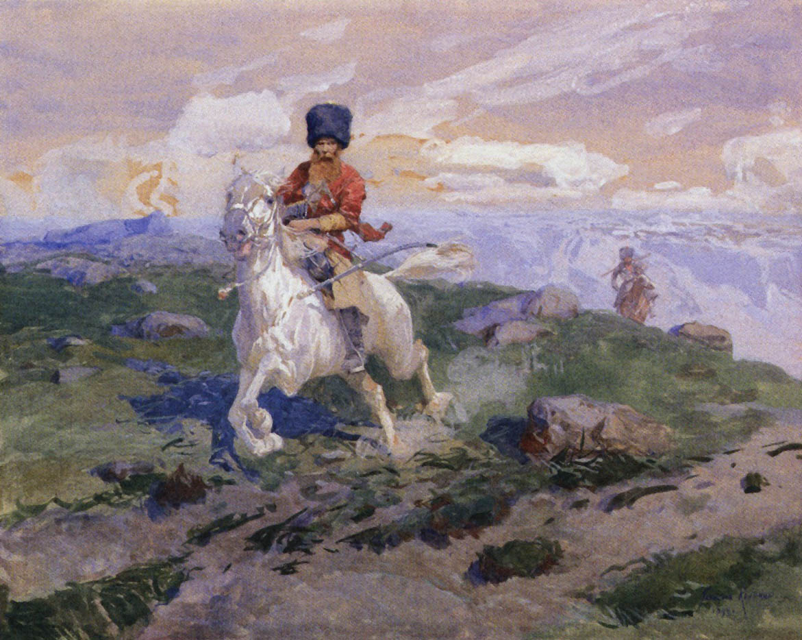 Рубо. Кубанский казак на белой лошади. 1899