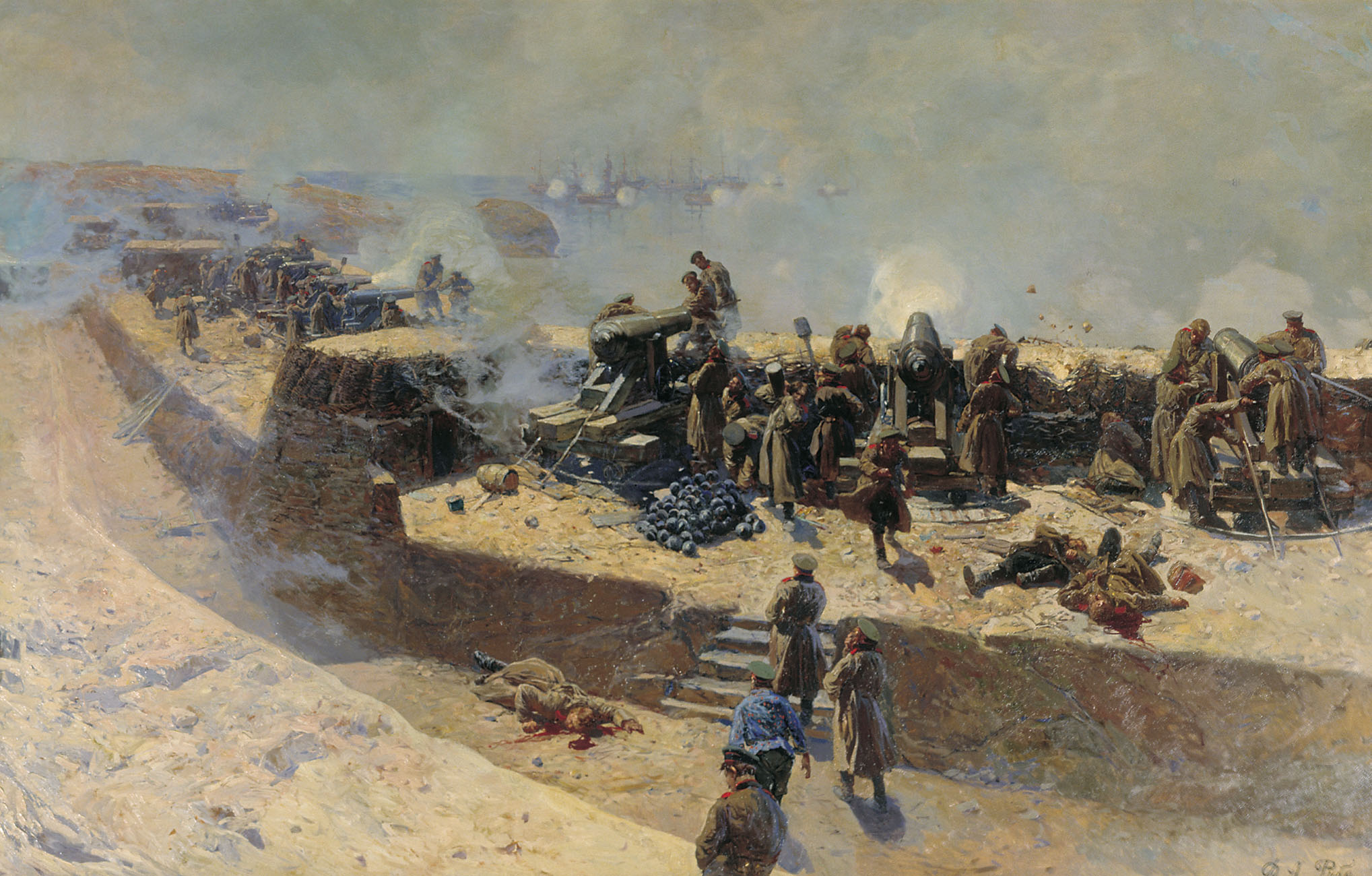 Рубо. Отражение бомбардировки англо-французского флота со стороны Александровской батареи 5 октября 1854 года. Севастополь. 1905