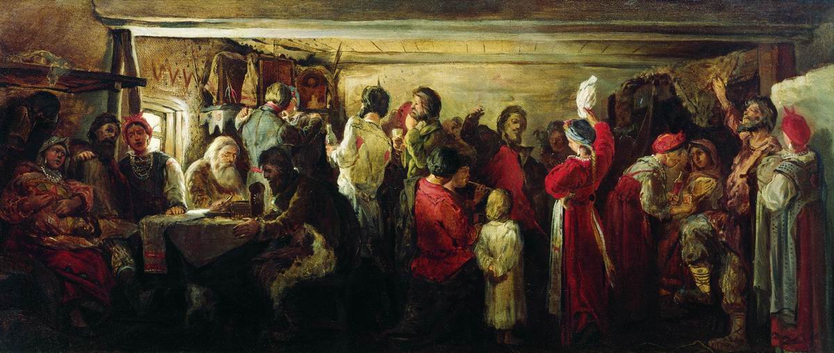 Рябушкин. Крестьянская свадьба в Тамбовской губернии. 1880