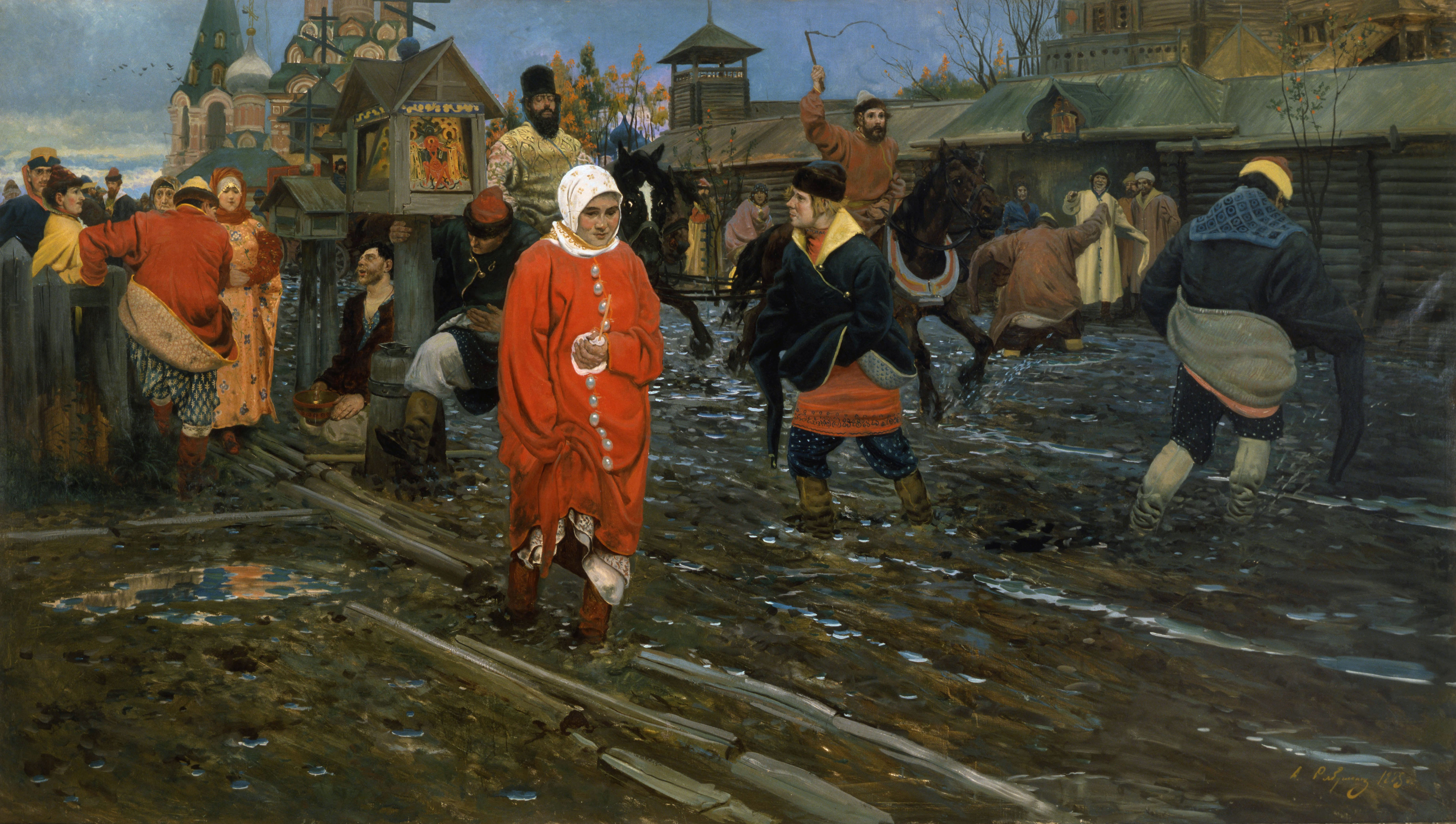 Рябушкин. Московская улица XVII века в праздничный день. 1895