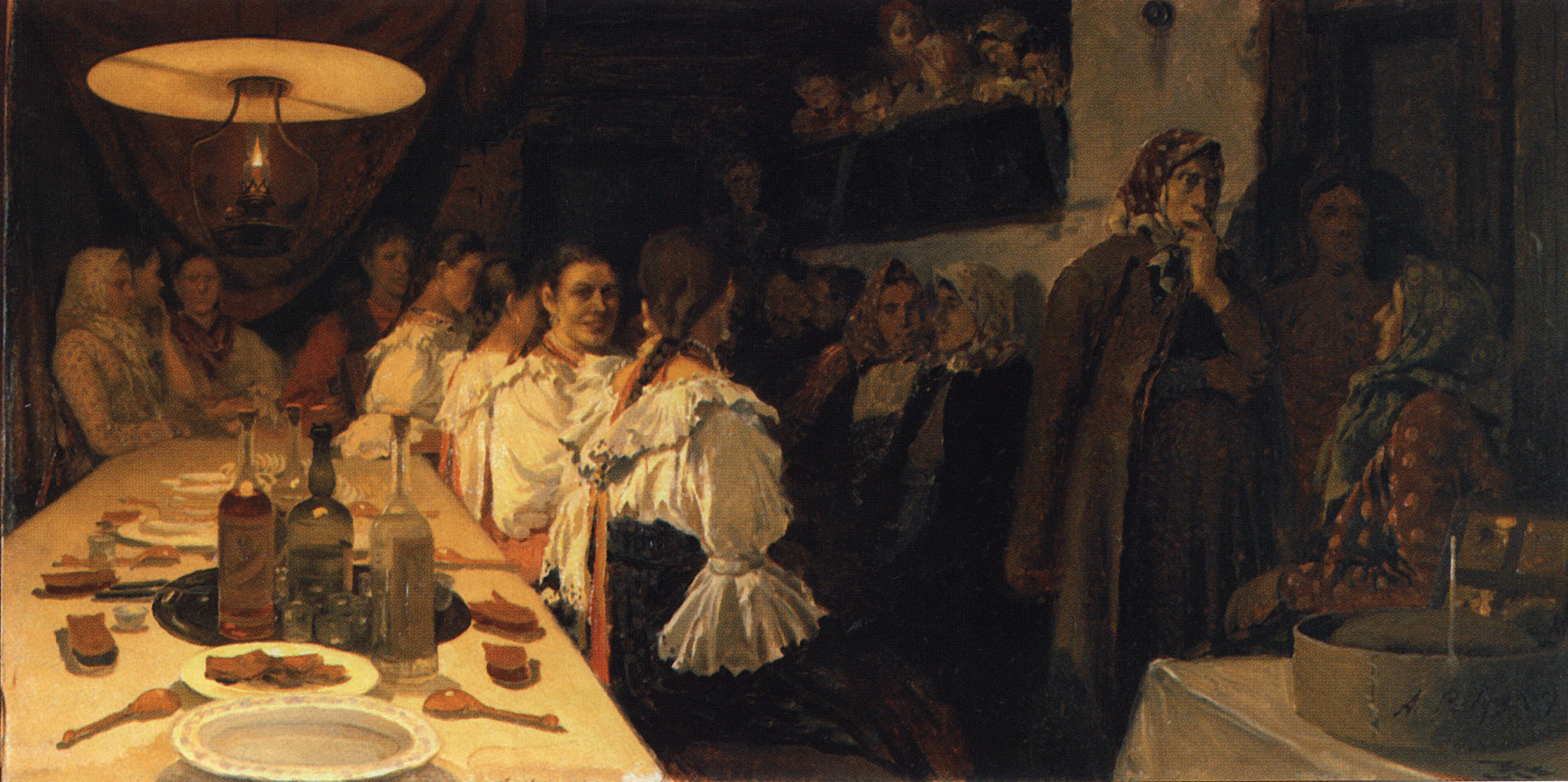 Рябушкин. Ожидание новобрачных от венца в Новгородской губернии. 1891
