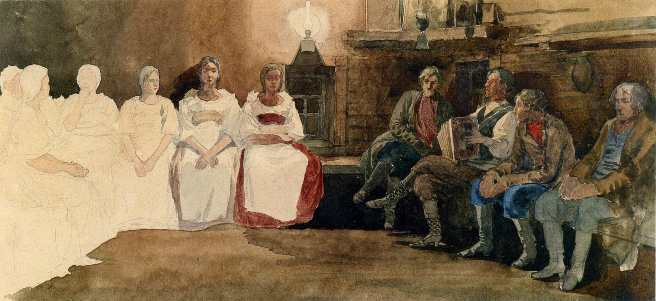 Рябушкин. На деревенских посиделках . 1890 