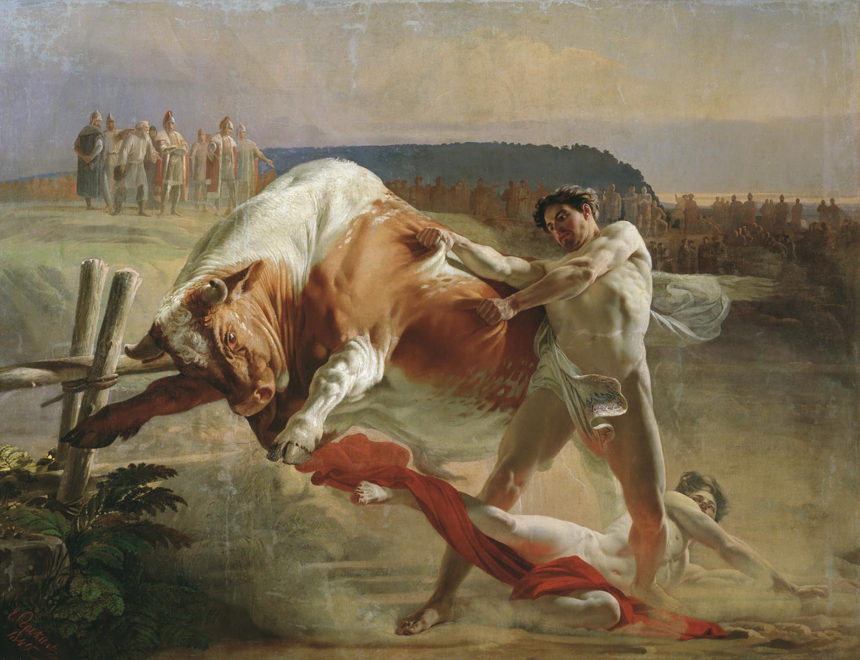 Сорокин Е.. Ян Усмовец, удерживающий быка. 1849