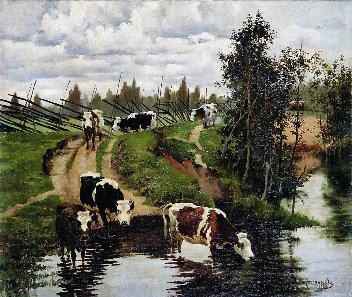 Степанов А.С.. Коровы на водопое. 1908