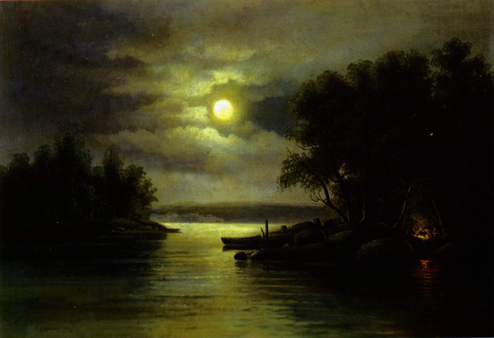Суходольский П.. Пейзаж с луной. 1866
