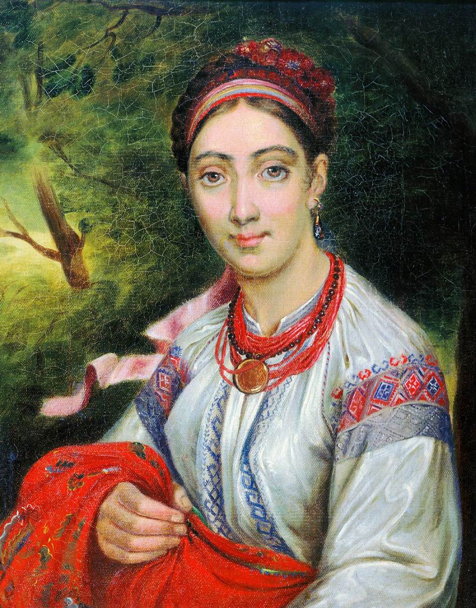 Тропинин. Девушка украинка в пейзаже. 1820-е