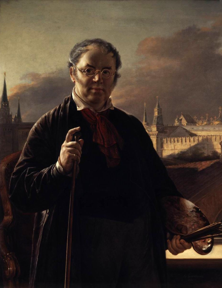 Тропинин. Автопортрет на фоне окна, с видом на Кремль. 1846