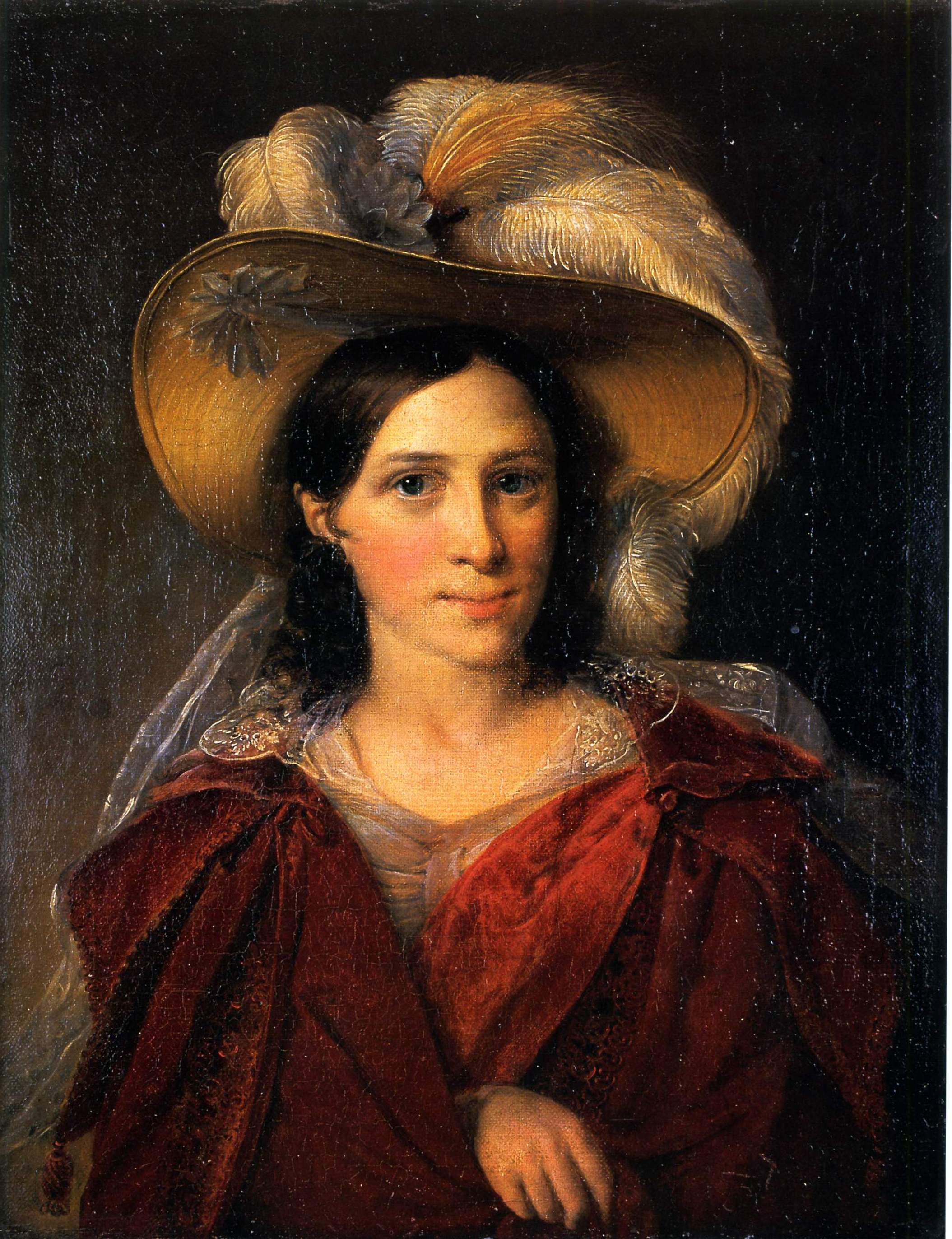 Тропинин. Портрет неизвестной в красной пелерине . 1832