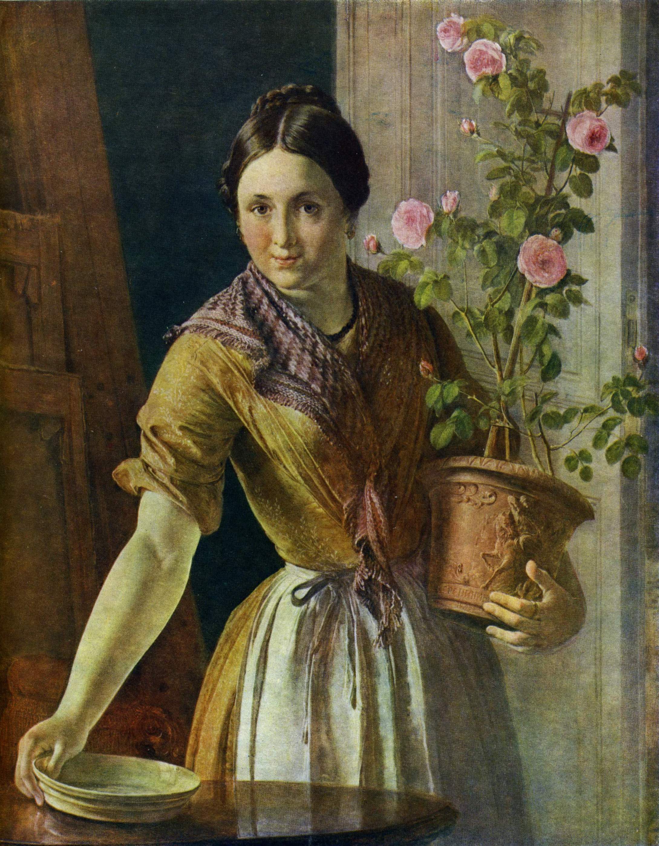 Тропинин. Девушка с розами. 1855