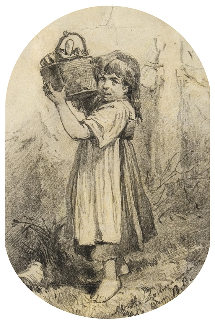 Васнецов В.. Девочка с лукошком. 1870