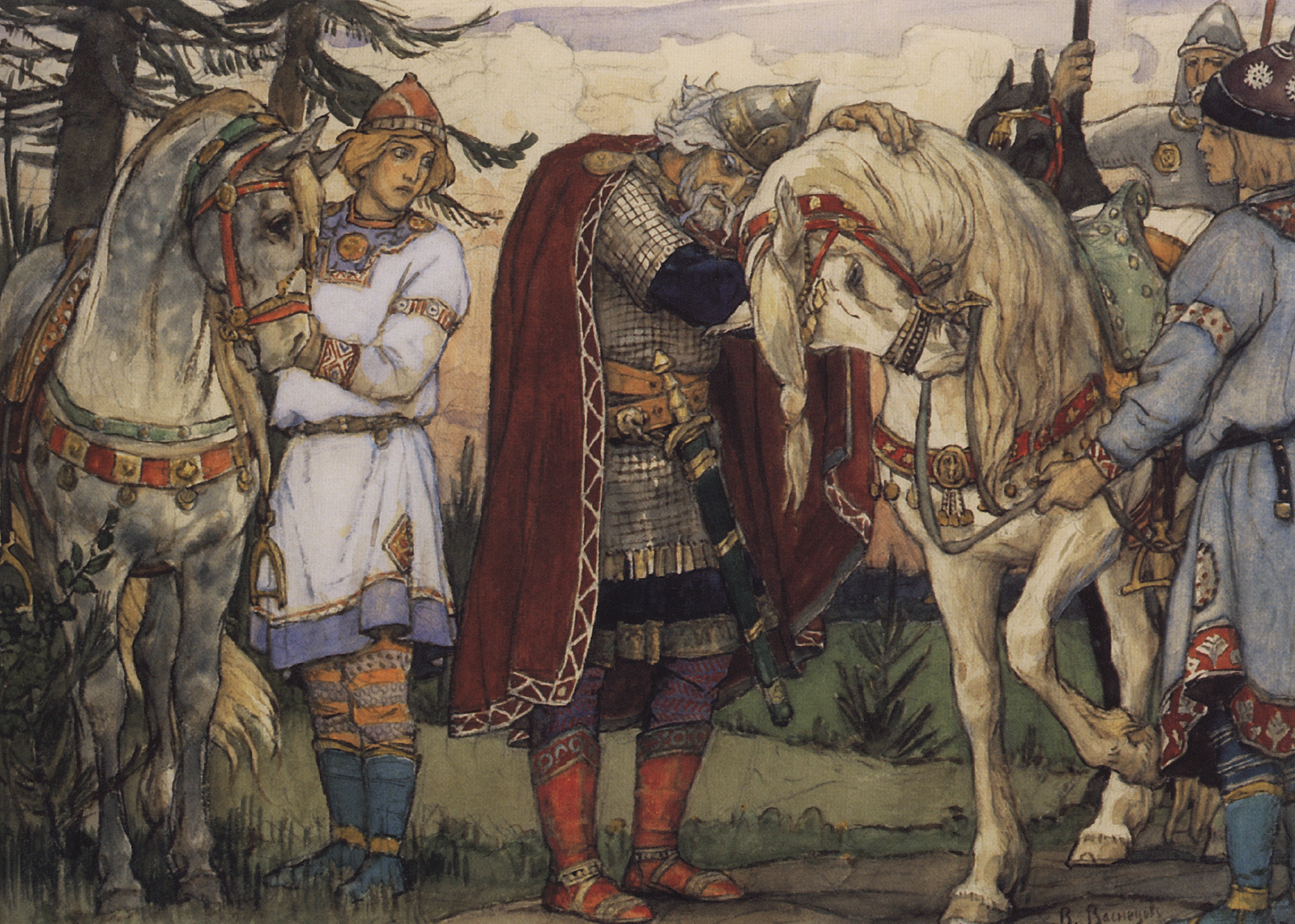 Васнецов В.. Прощание Олега с конем. 1899