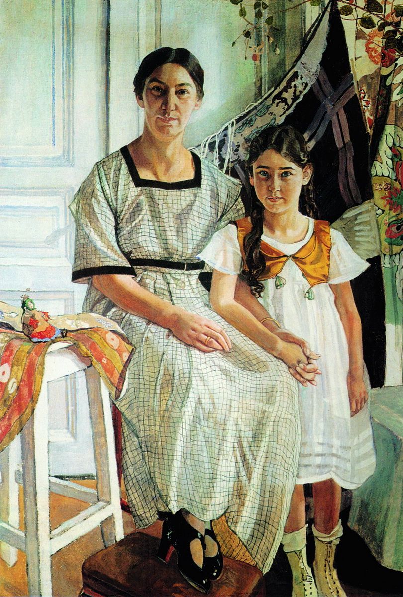 Головин. Портрет Лидии Яковлевны Рыбаковой с дочерью Олей. 1923