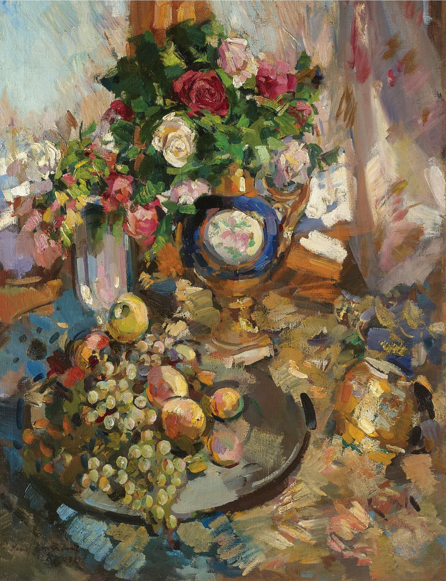 Коровин К.. Натюрморт с розами и фруктами. 1921