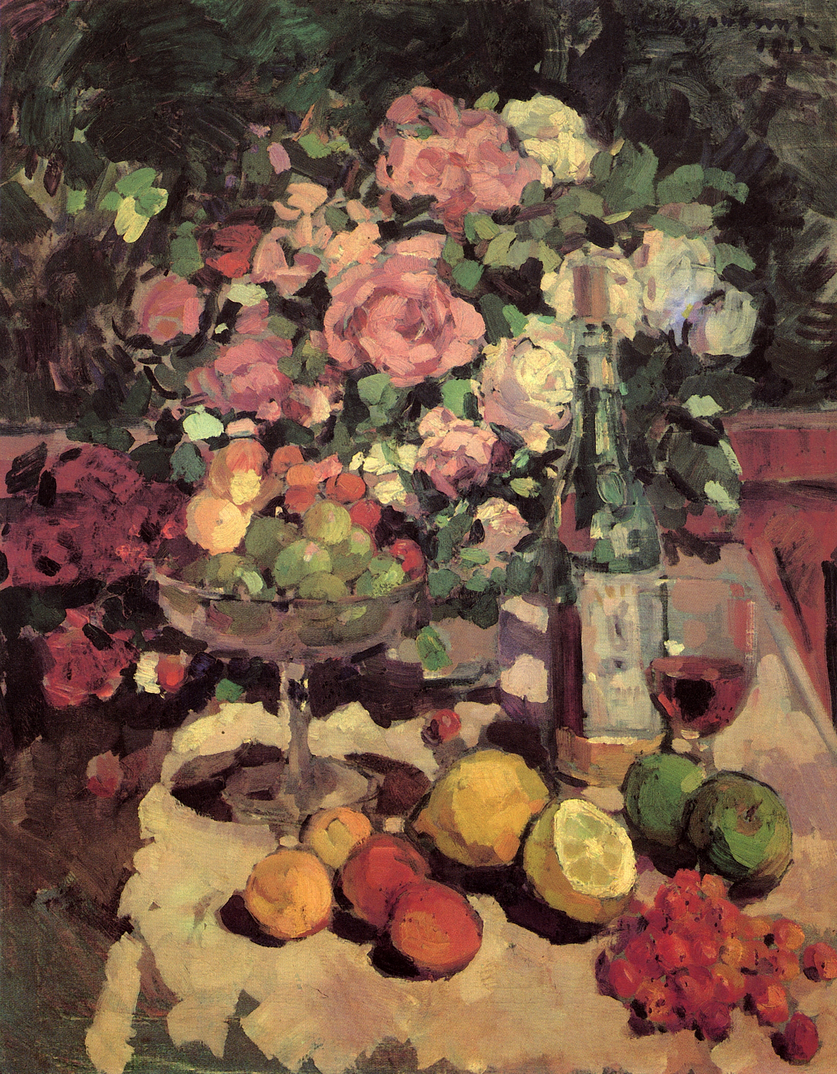 Коровин К.. Розы, фрукты, вино. 1912