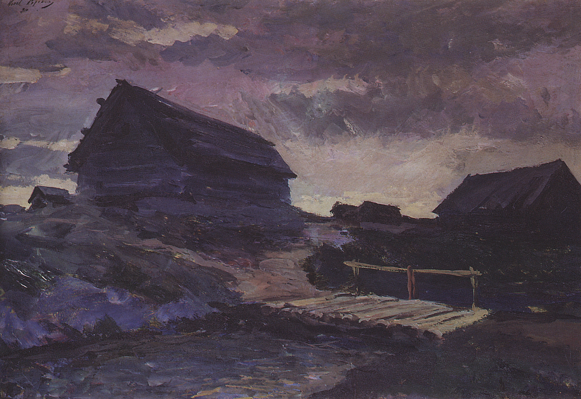 Коровин К.. Пейзаж с избами. 1894