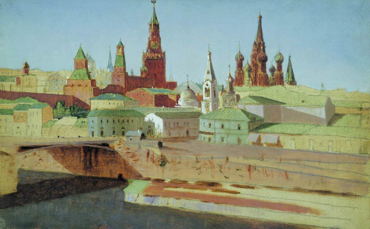 Куинджи. Вид на Москворецкий мост, Кремль и храм Василия Блаженного. 1882