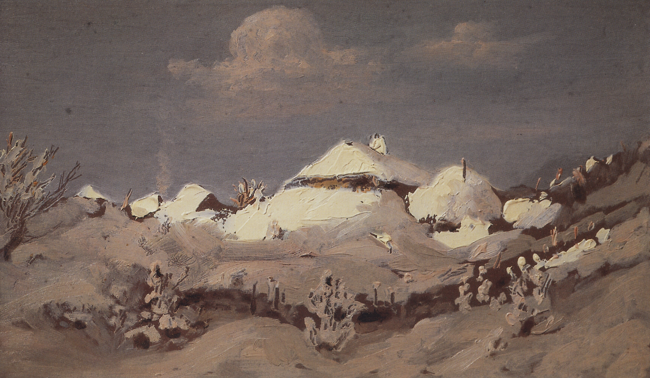 Куинджи. Зима. Пятна света на крышах хат. 1890-1895