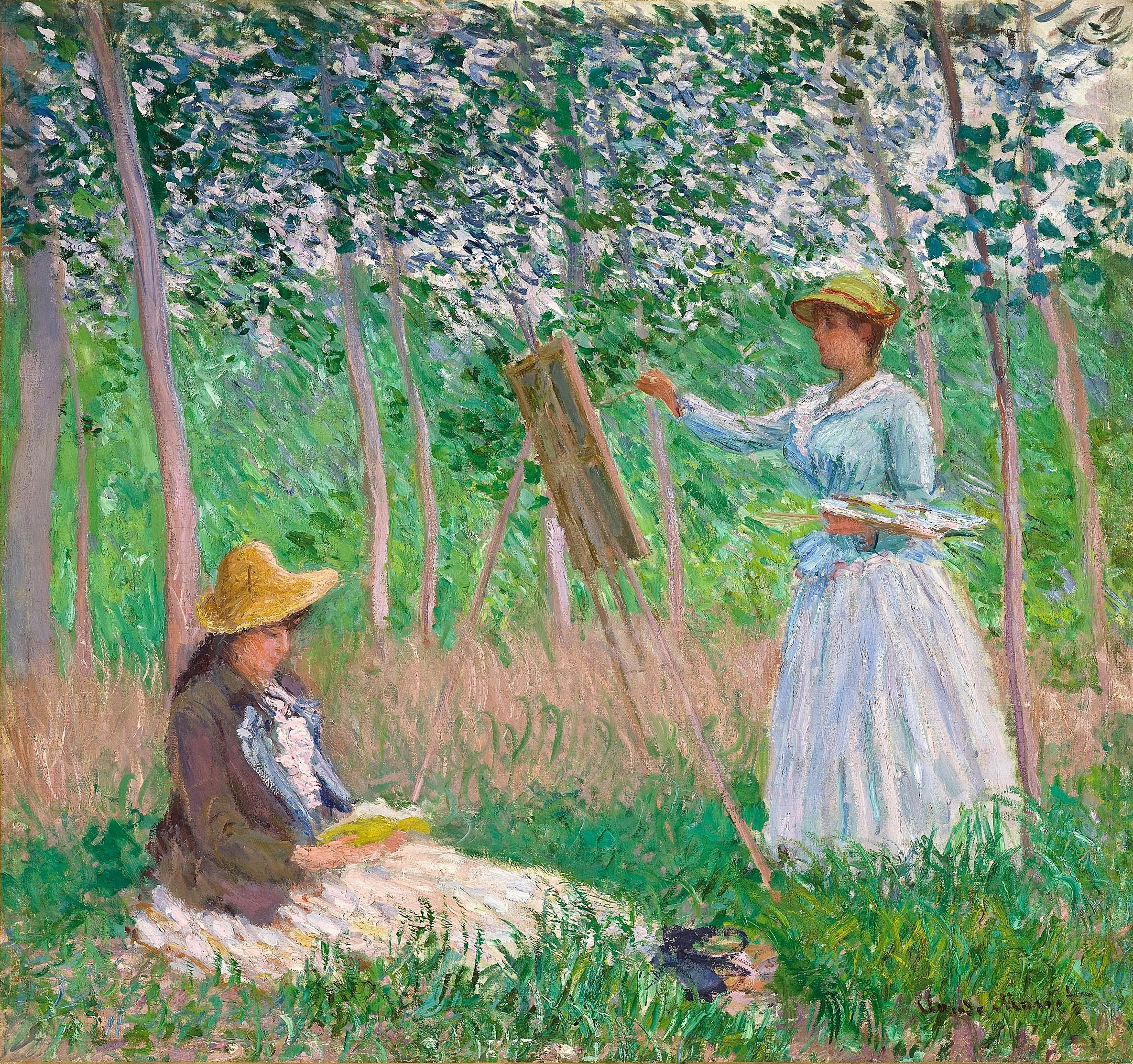 Моне Клод. В лесу Живерни: Бланш и Сюзанна Ошеде. 1887