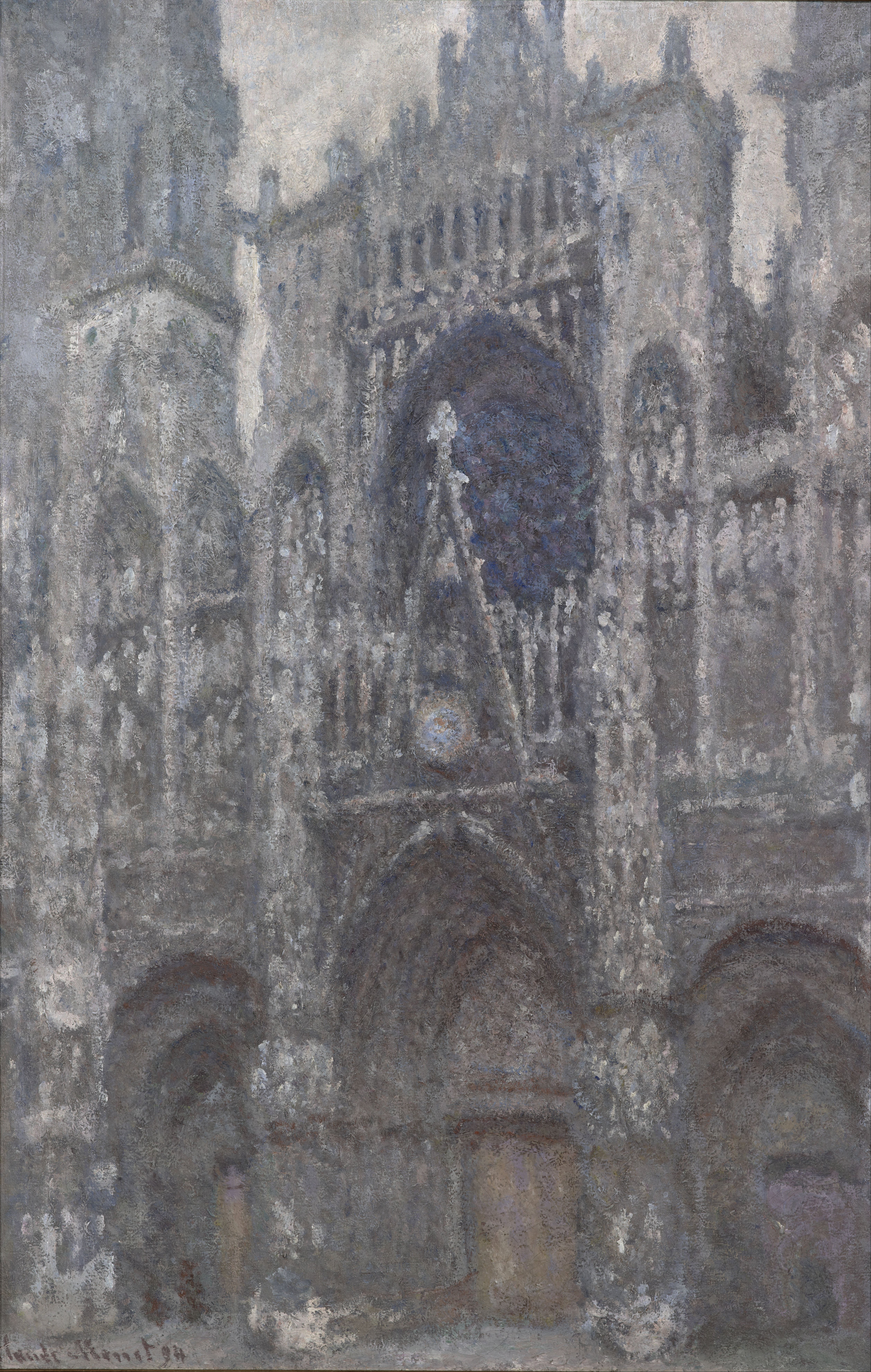 Моне Клод. Руанский собор. Портал и башня Сен-Ромен в пасмурную погоду. Гармония в сером. 1894