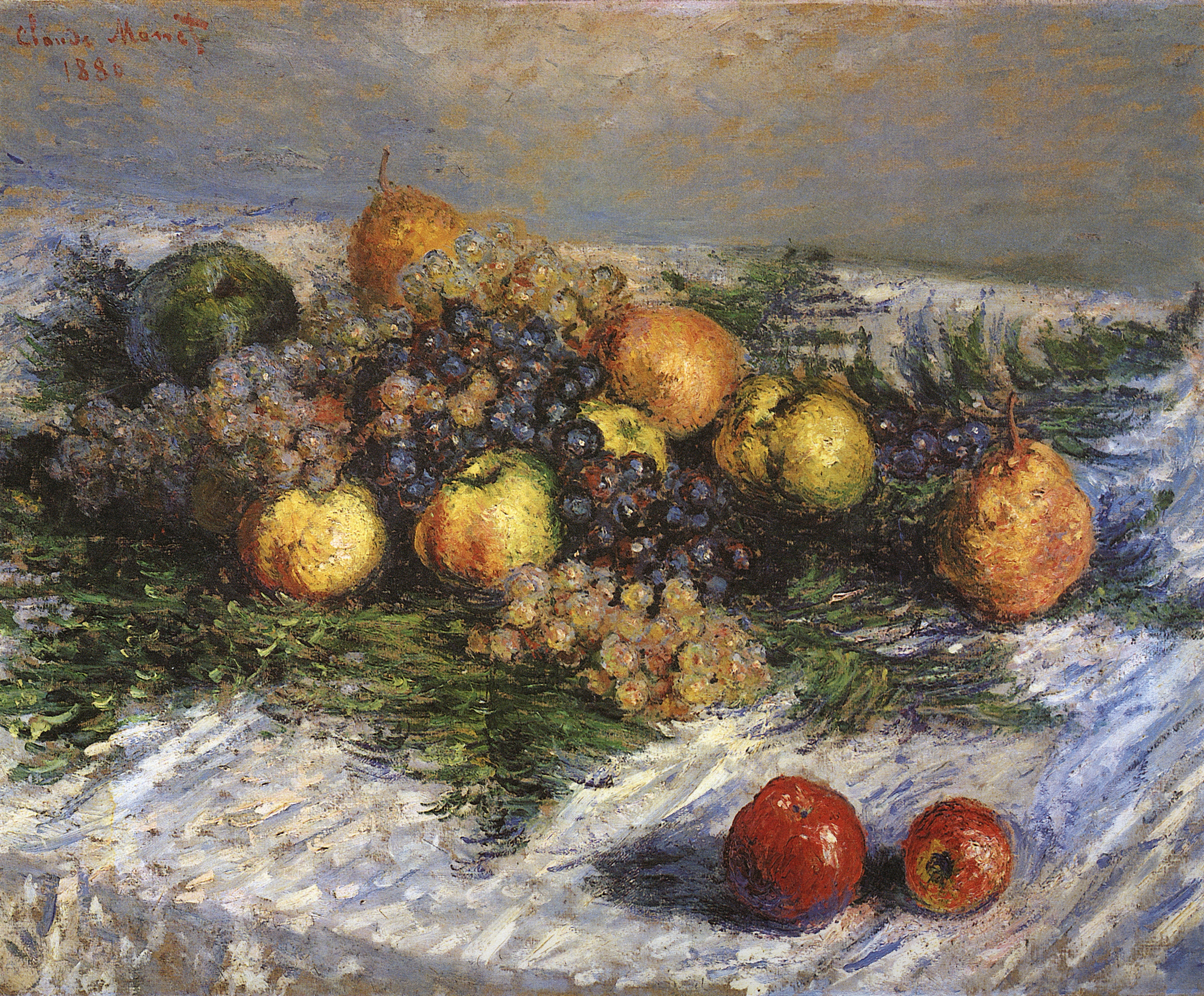 Моне Клод. Натюрморт с виноградом и грушами. 1880