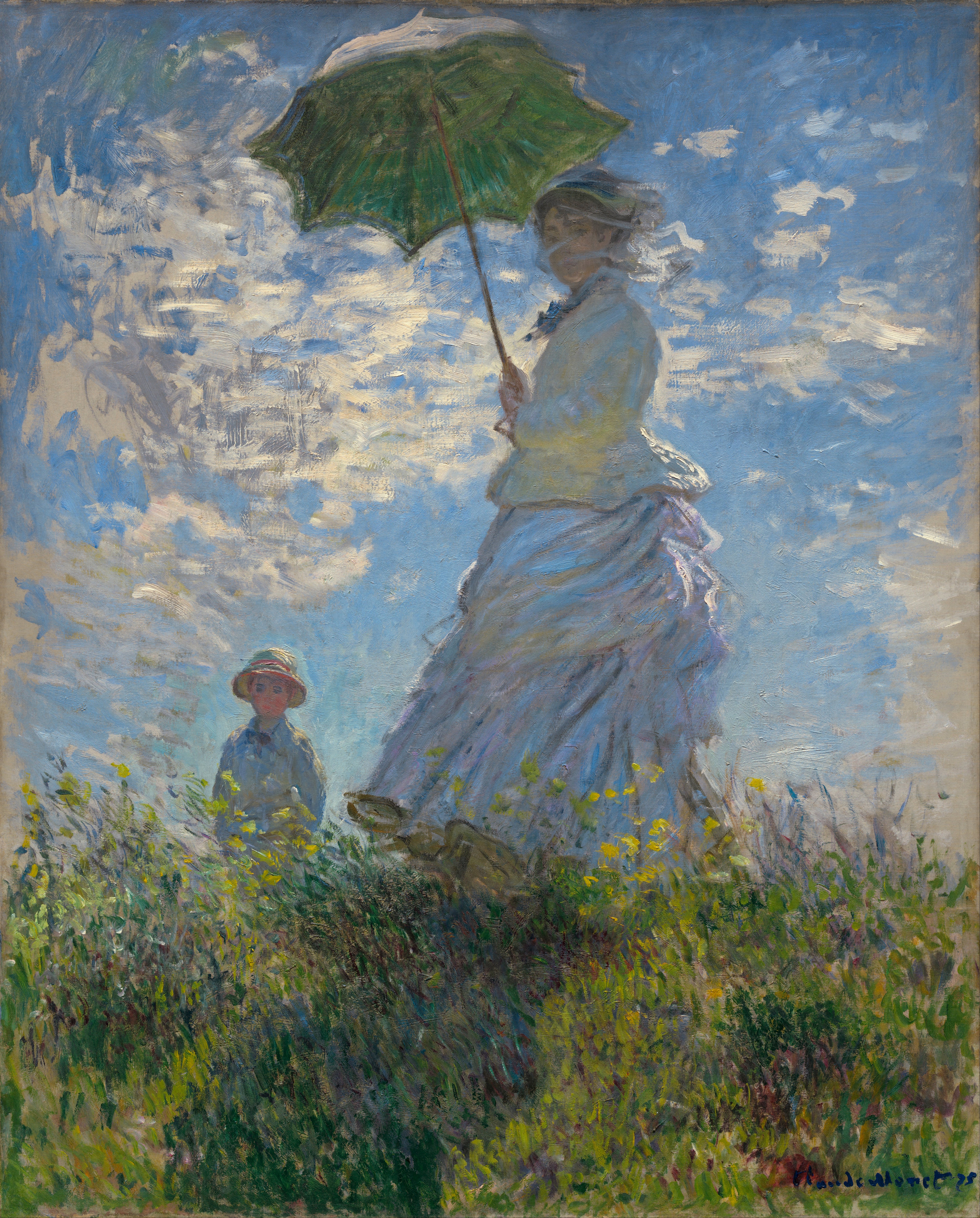 Моне Клод. На прогулке. Женщина с зонтиком (Камилла и Жан Моне). 1875