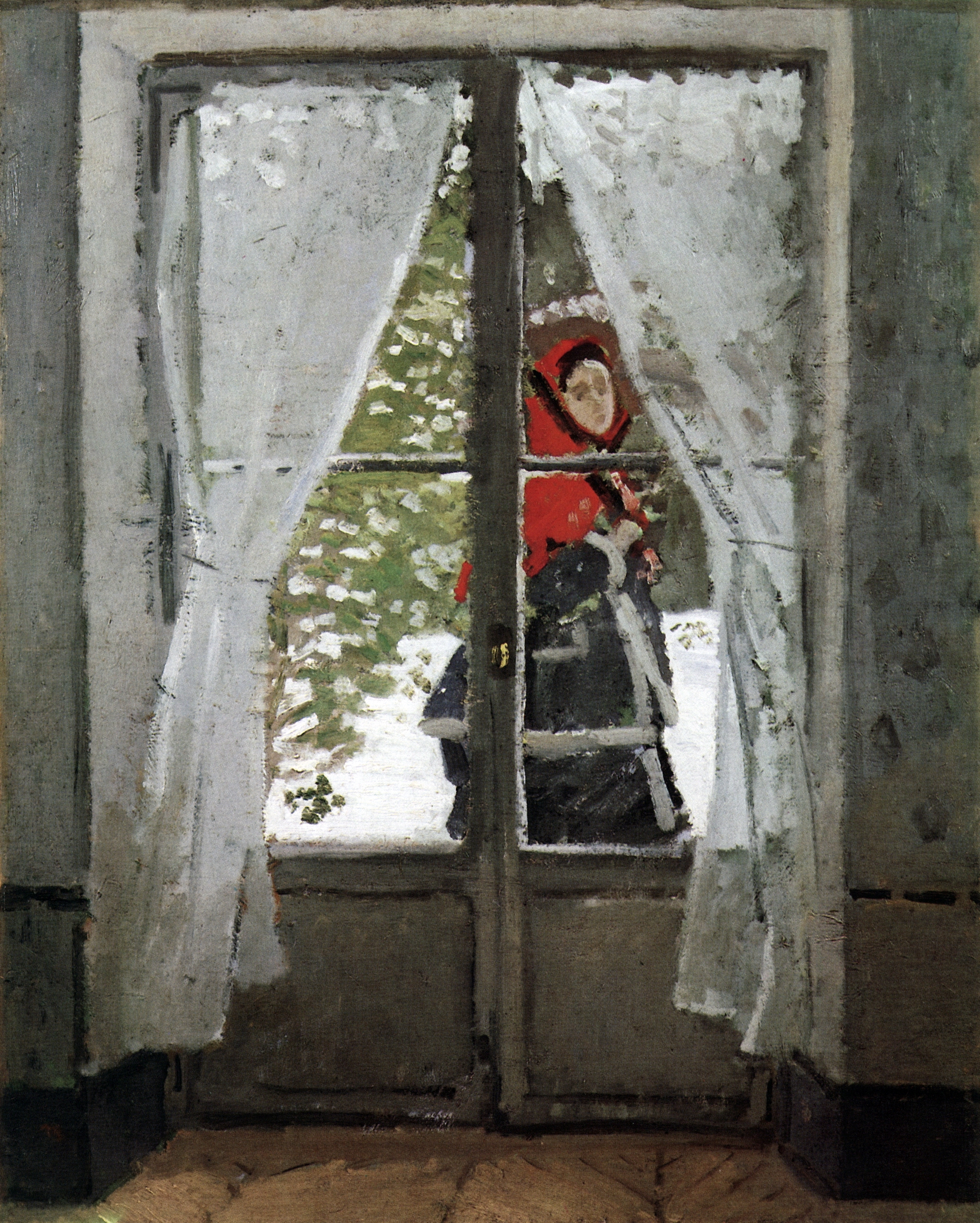 Моне Клод. Мадам Моне в красном платке. 1873