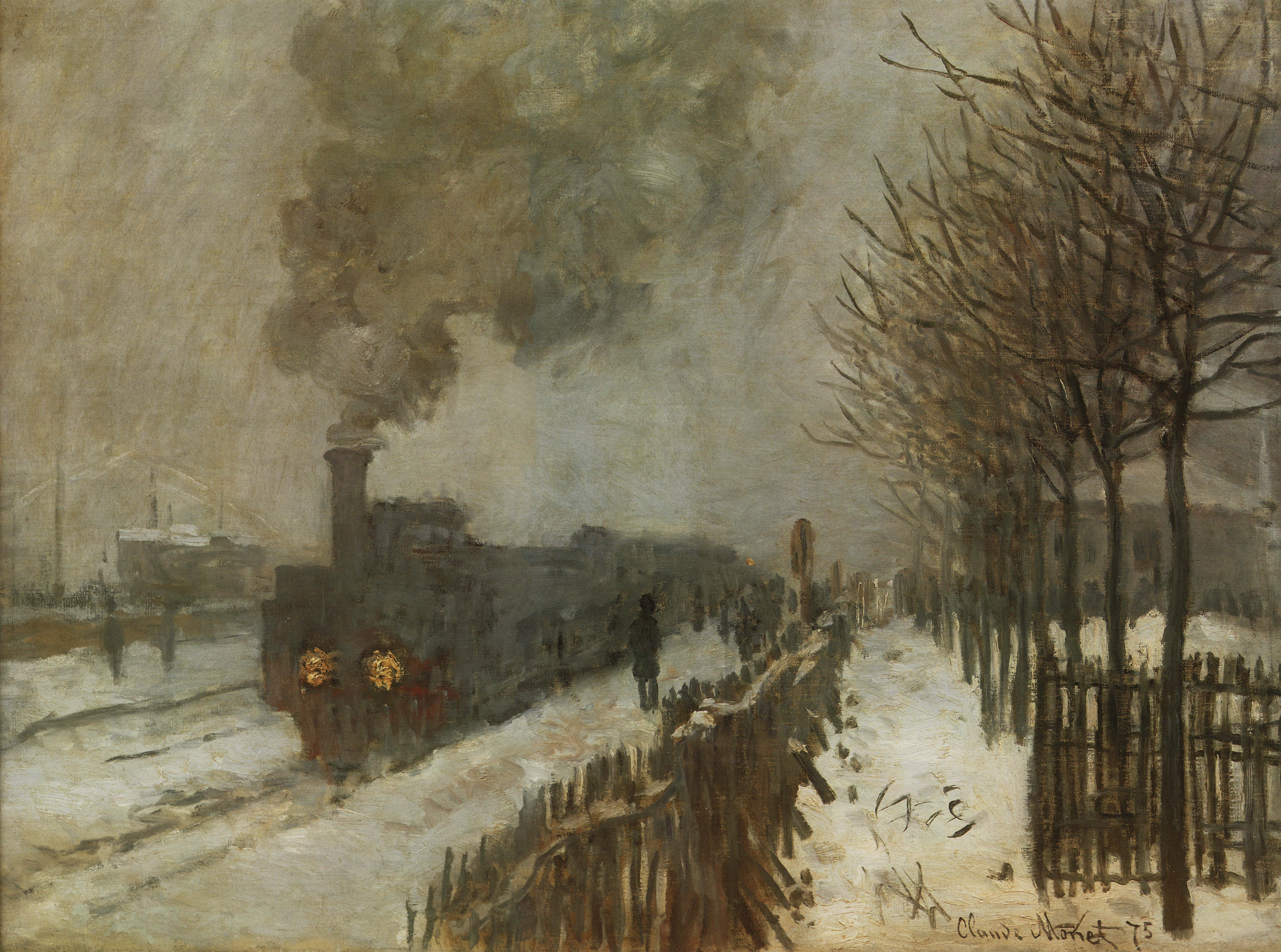 Моне Клод. Поезд в снегу. Локомотив. 1875