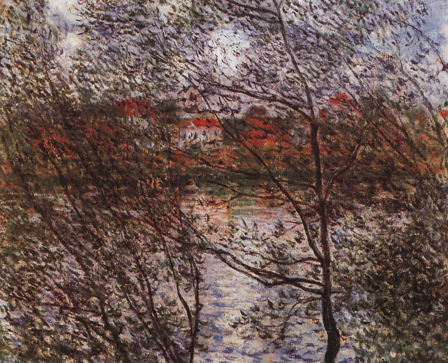 Моне Клод. Берег Сены. Весна сквозь ветви деревьев. 1878