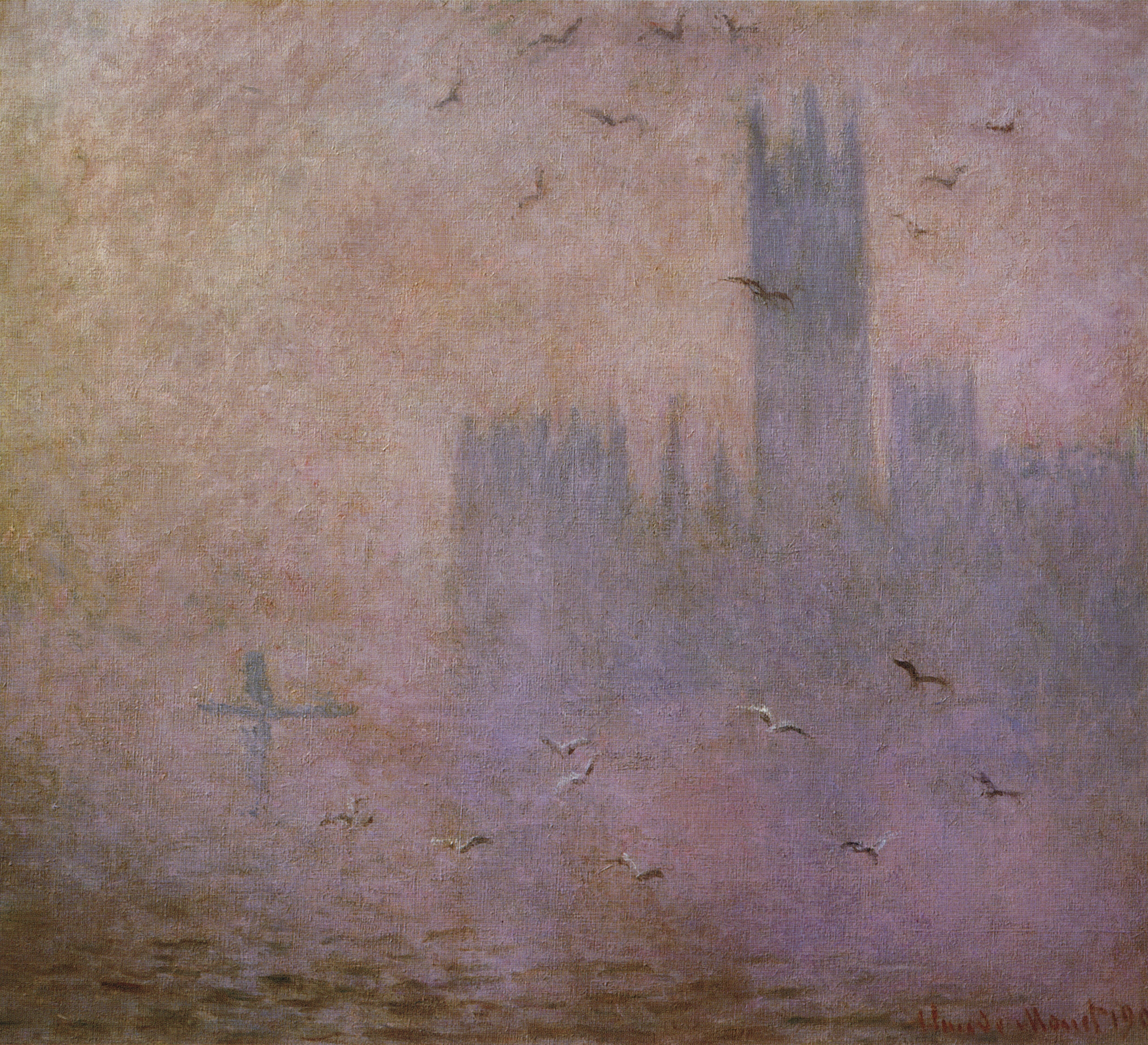 Моне Клод. Чайки ( Темза в Лондоне. Здание Праламента ). 1904