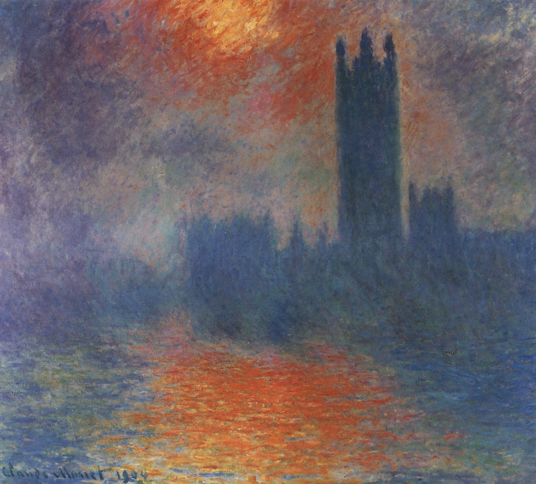 Моне Клод. Лондонский парламент. Солнце, пробивающееся сквозь туман. 1904