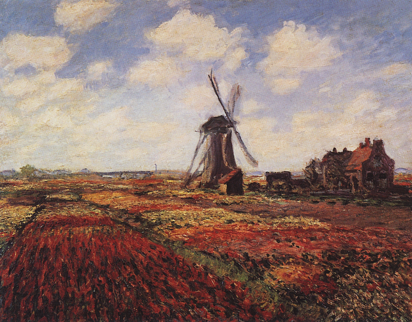 Моне Клод. Поле тюльпанов и мельница в Рейнсбурге. 1886