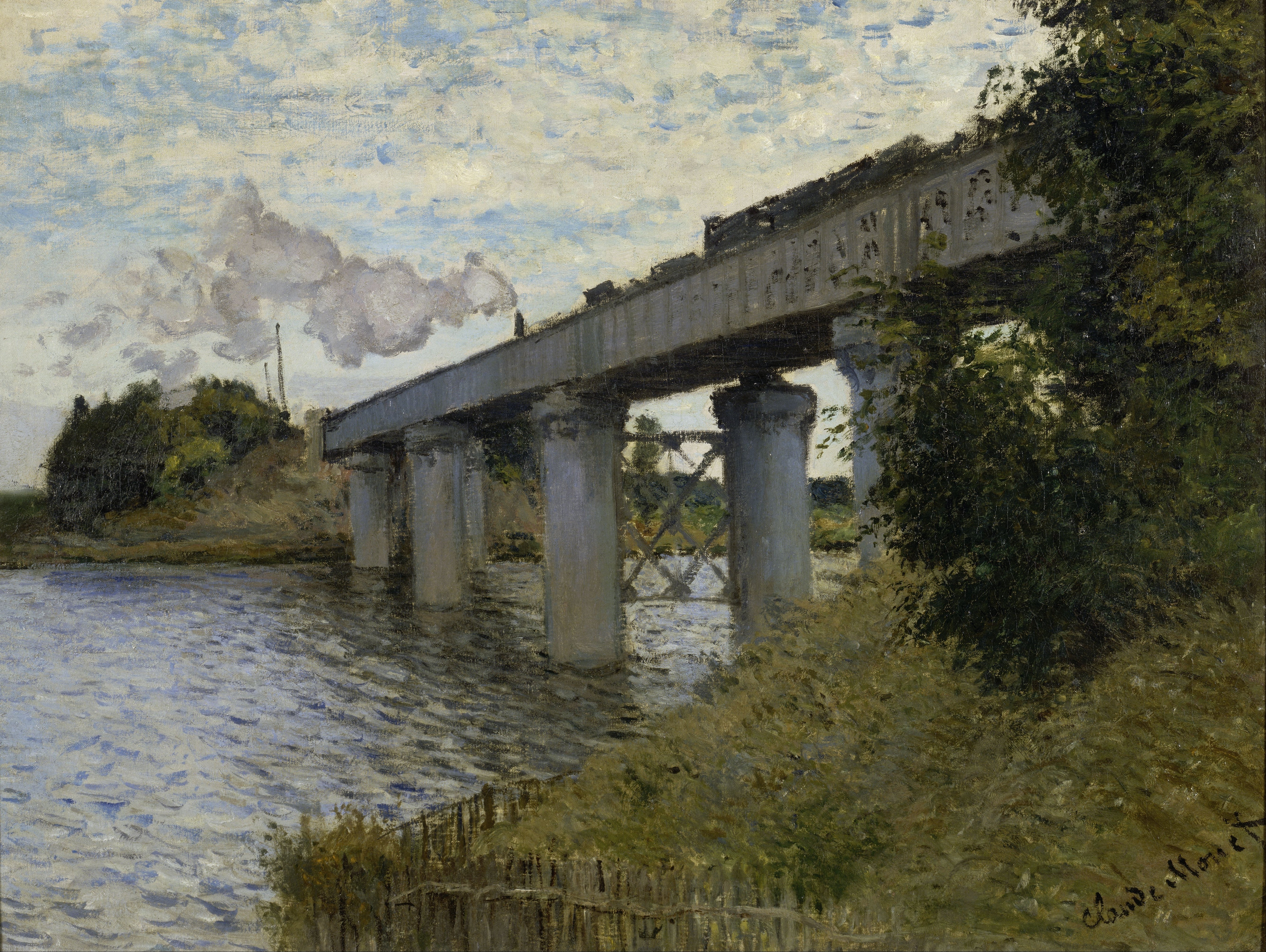 Моне Клод. Железнодорожный мост в Аржантейе. 1874