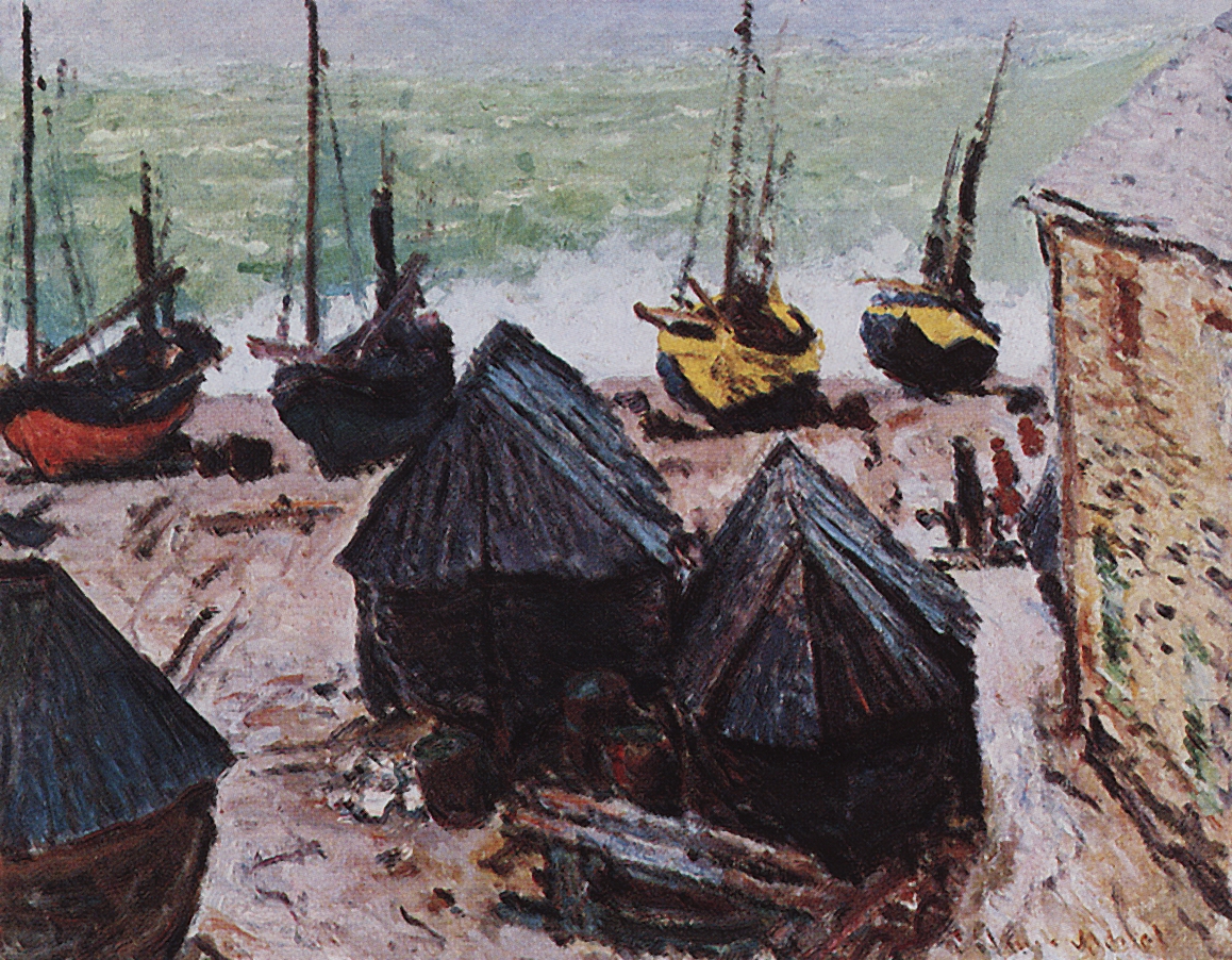 Моне Клод. Лодки, пришвартованные на зиму в Этрета. 1885
