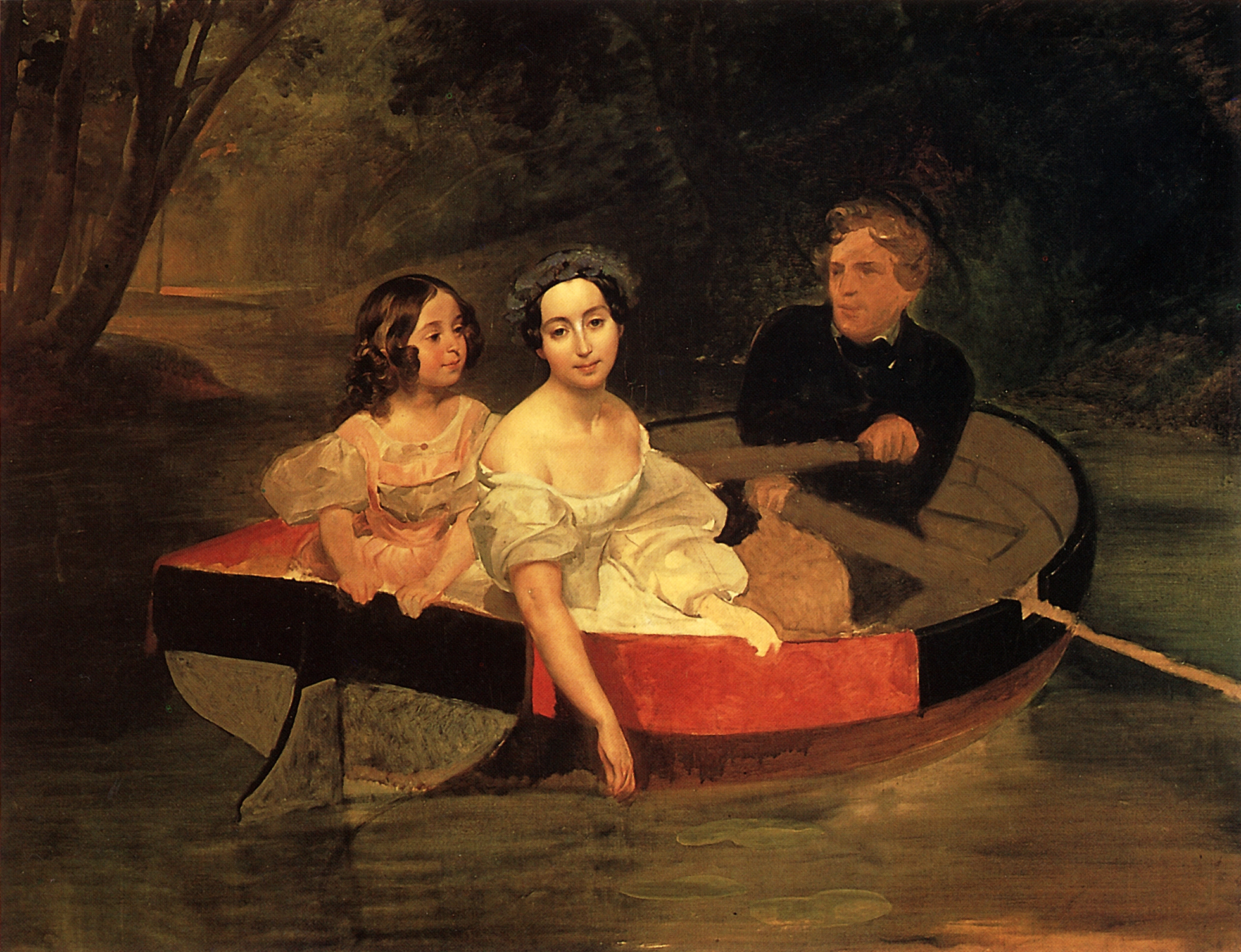 Брюллов К.. Портрет автора и баронессы Е.Н.Меллер-Закомельской с девочкой, в лодке. 1833-1835