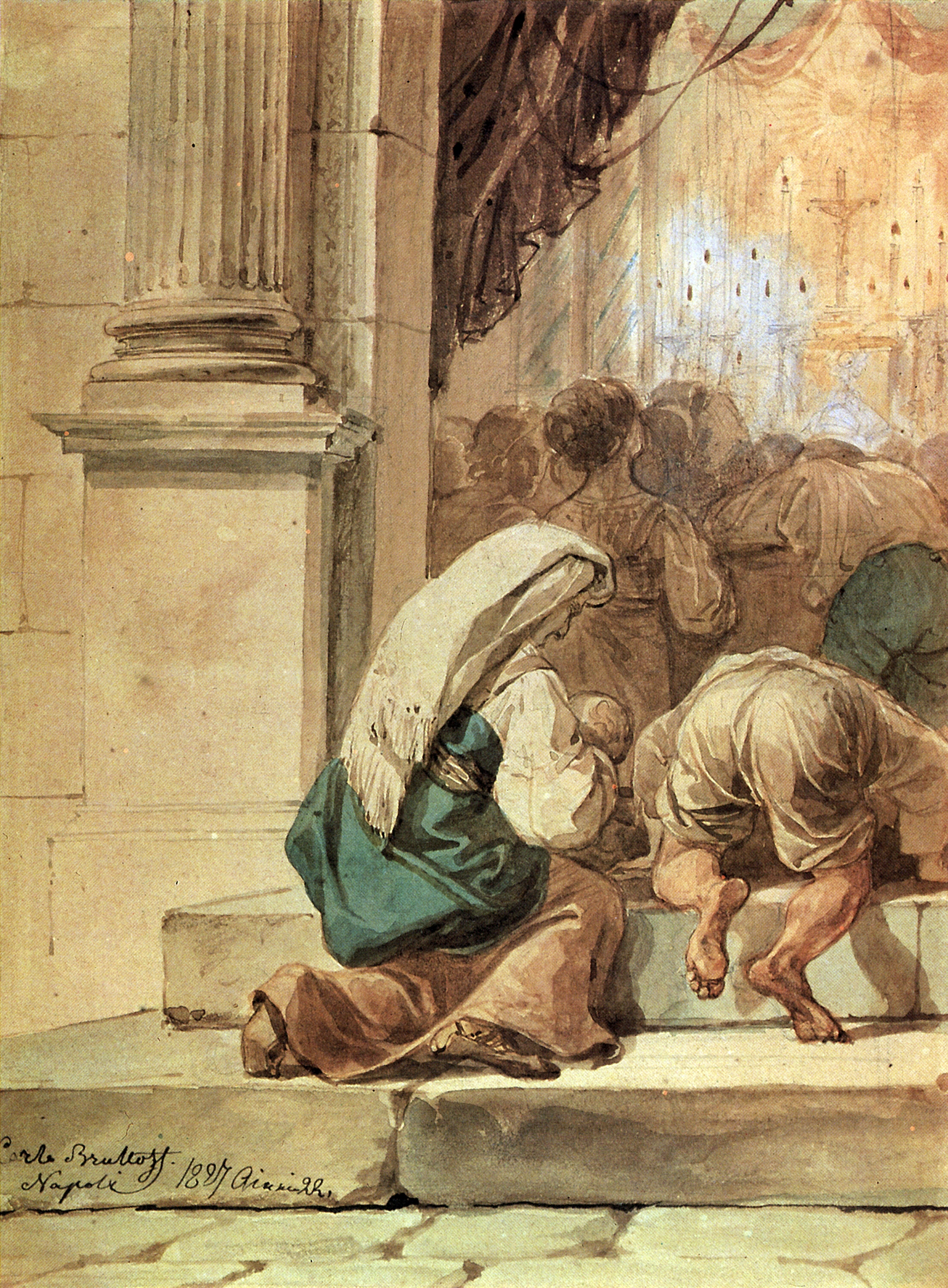 Брюллов К.. Сцена на пороге храма. 1827