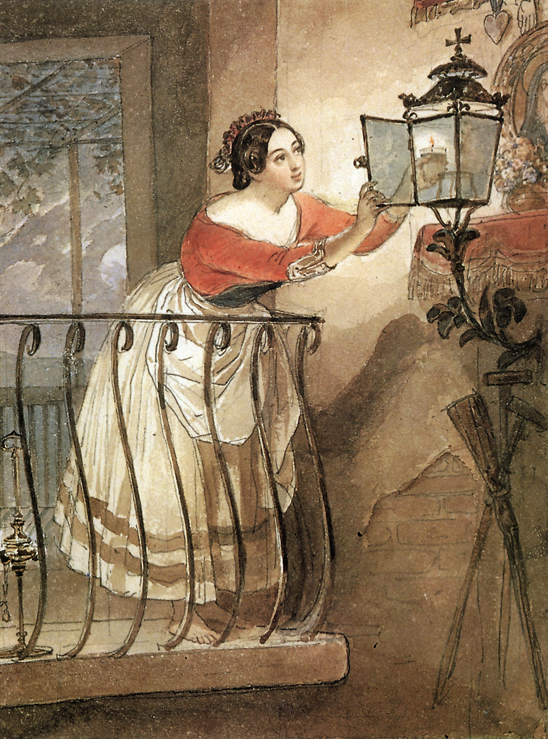 Брюллов К.. Итальянка, зажигающая лампаду перед образом мадонны. 1835